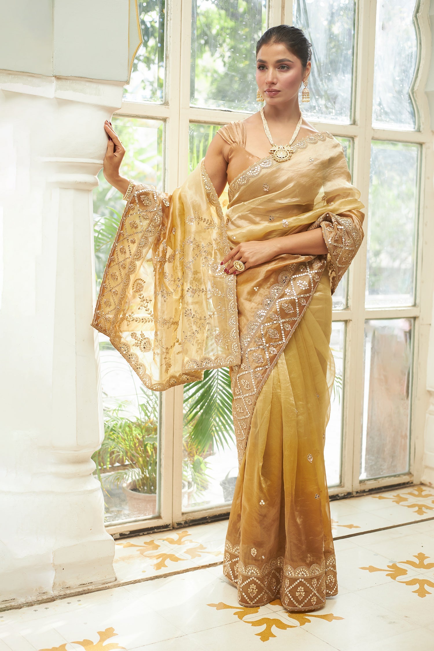 Tissue Saree with Gota Patti and Zardozi work