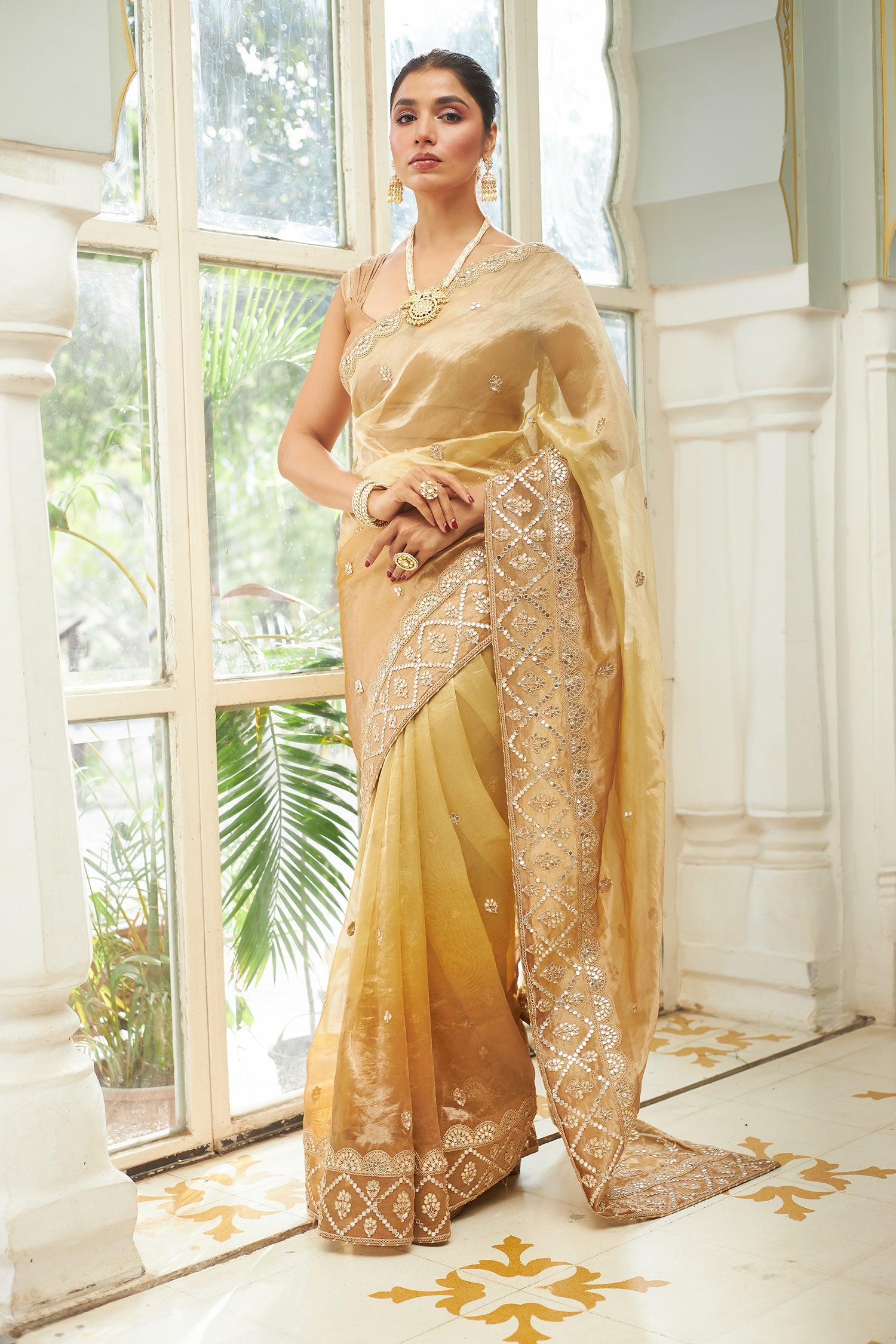 Tissue Saree with Gota Patti and Zardozi work