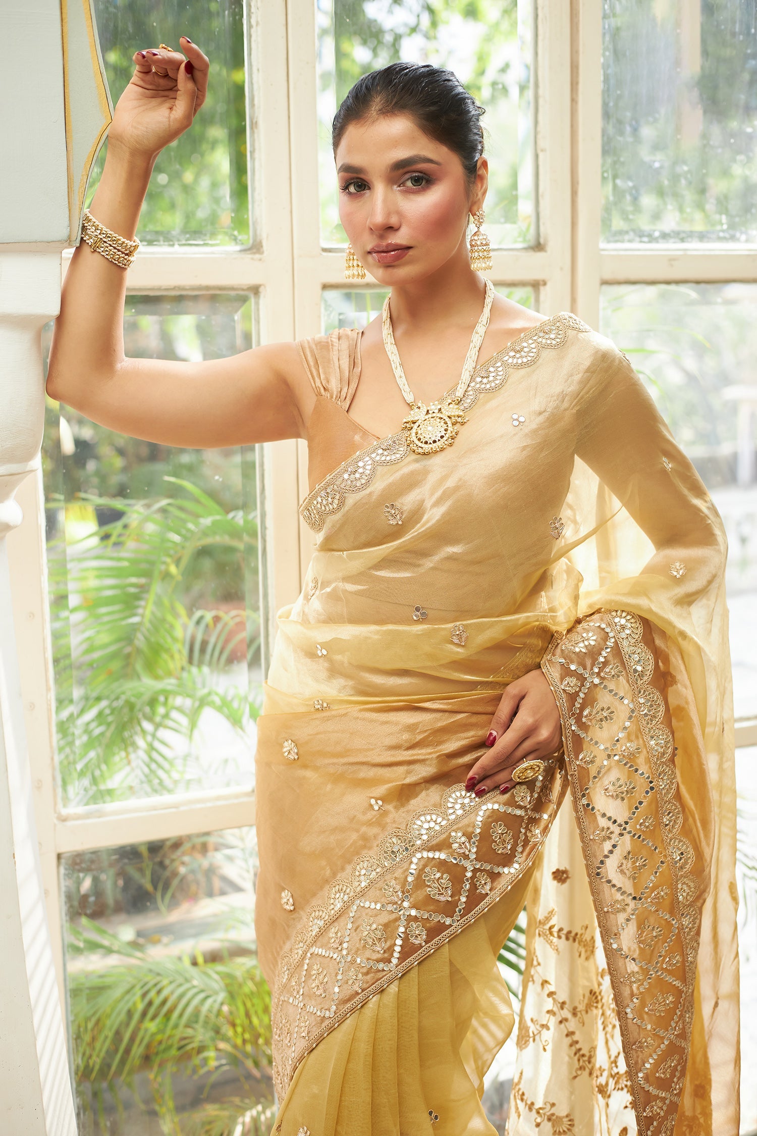 Tissue Saree with Gota Patti and Zardozi work