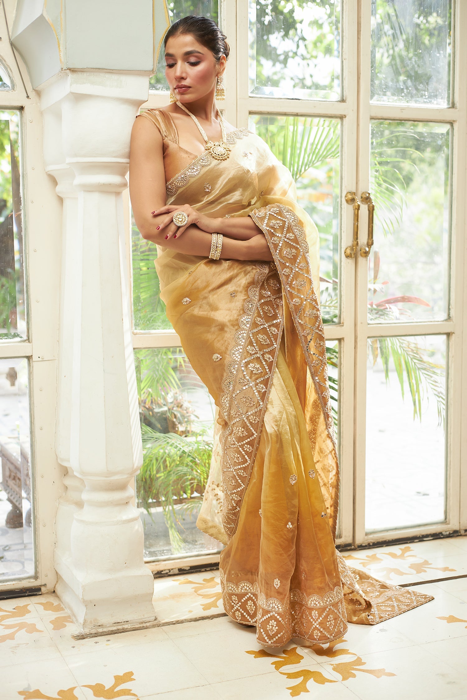 Tissue Saree with Gota Patti and Zardozi work