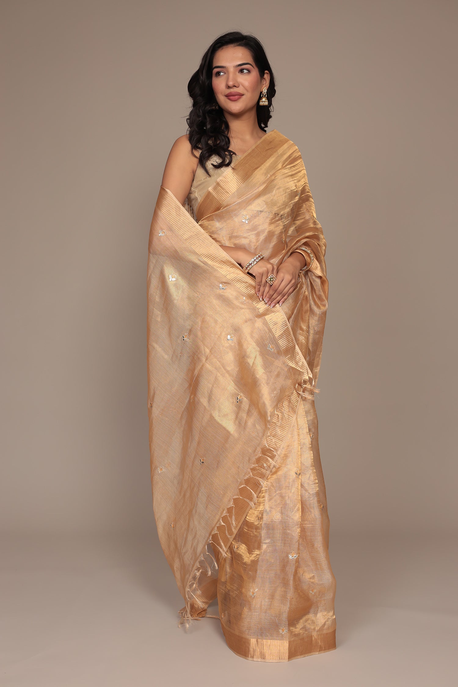 Tissue Saree Embroidered with Gota Patti work