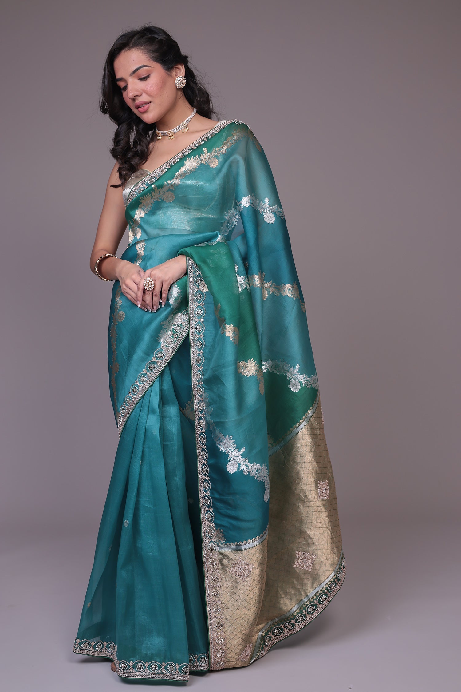 Banarasi Organza Saree Embroidered with Gota Patti work