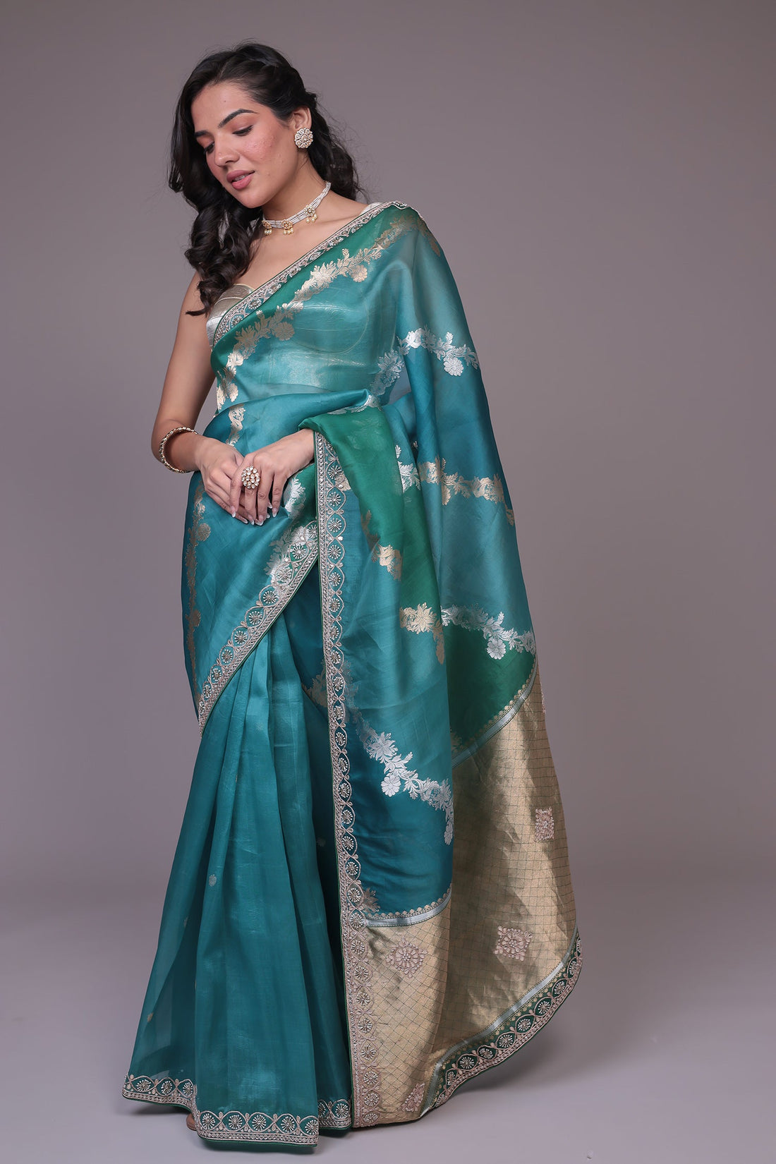 Banarasi Organza Saree Embroidered with Gota Patti work