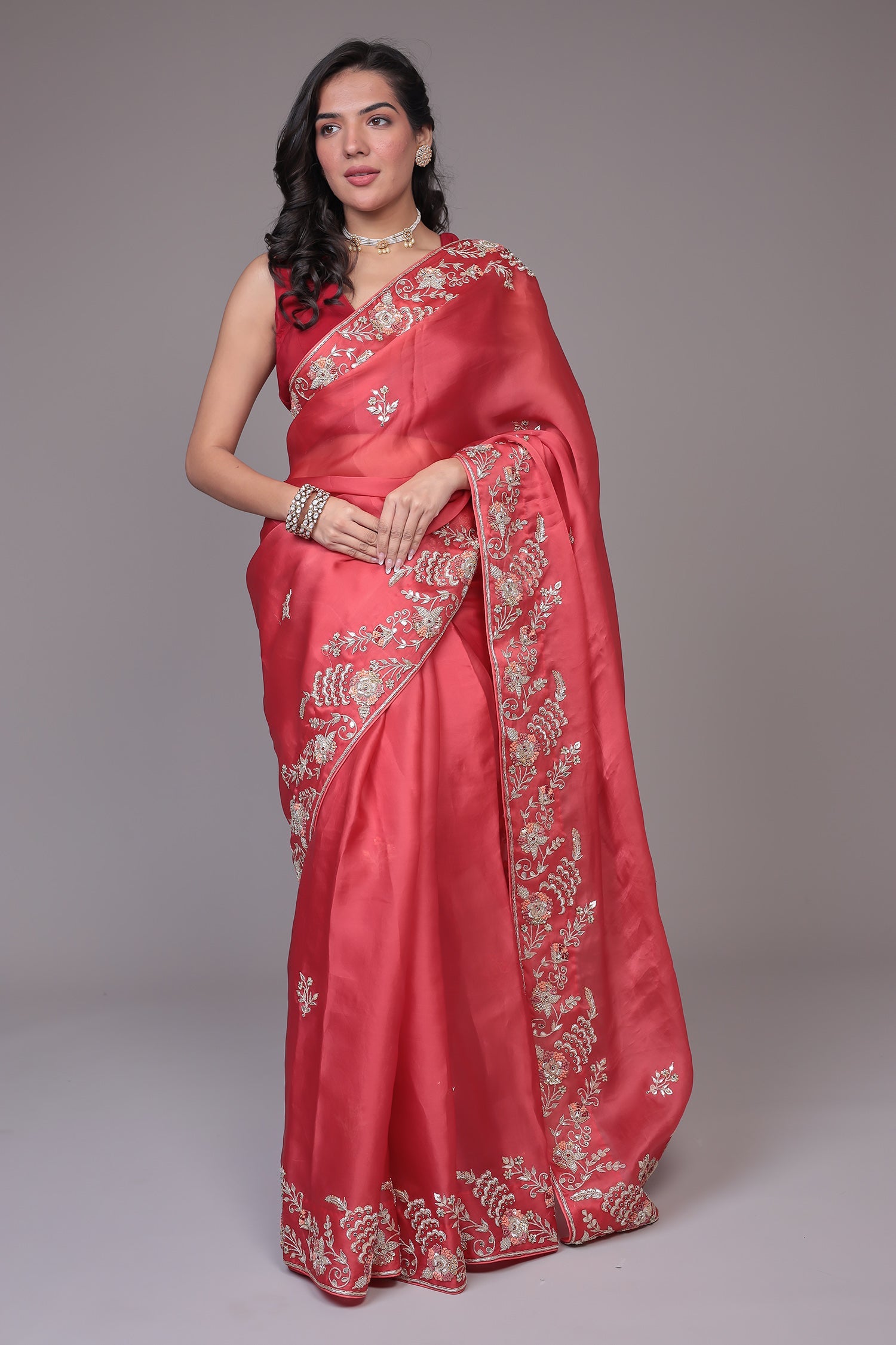Organza Saree Embroidered with Gota Patti and Zardozi work