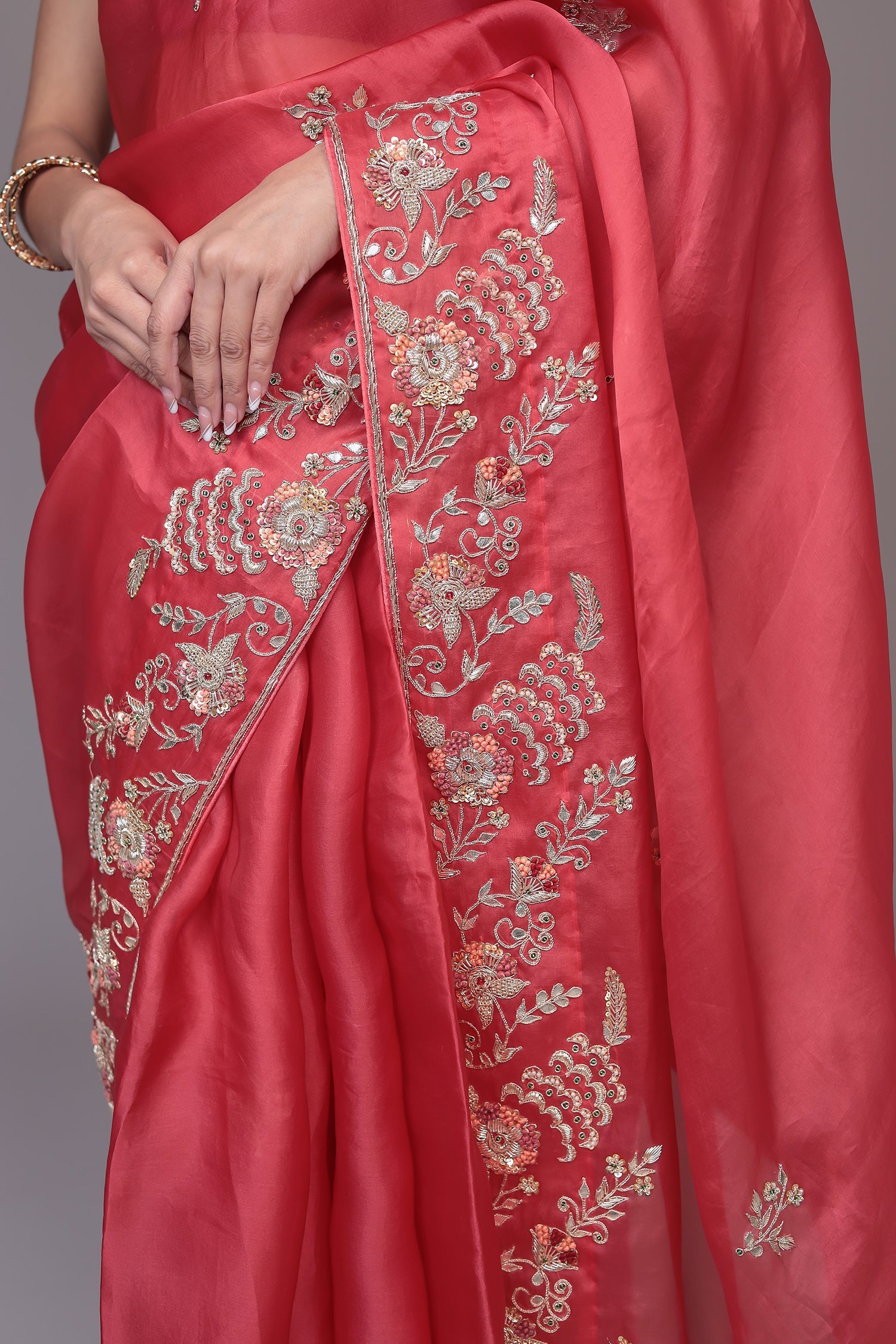 Organza Saree Embroidered with Gota Patti and Zardozi work