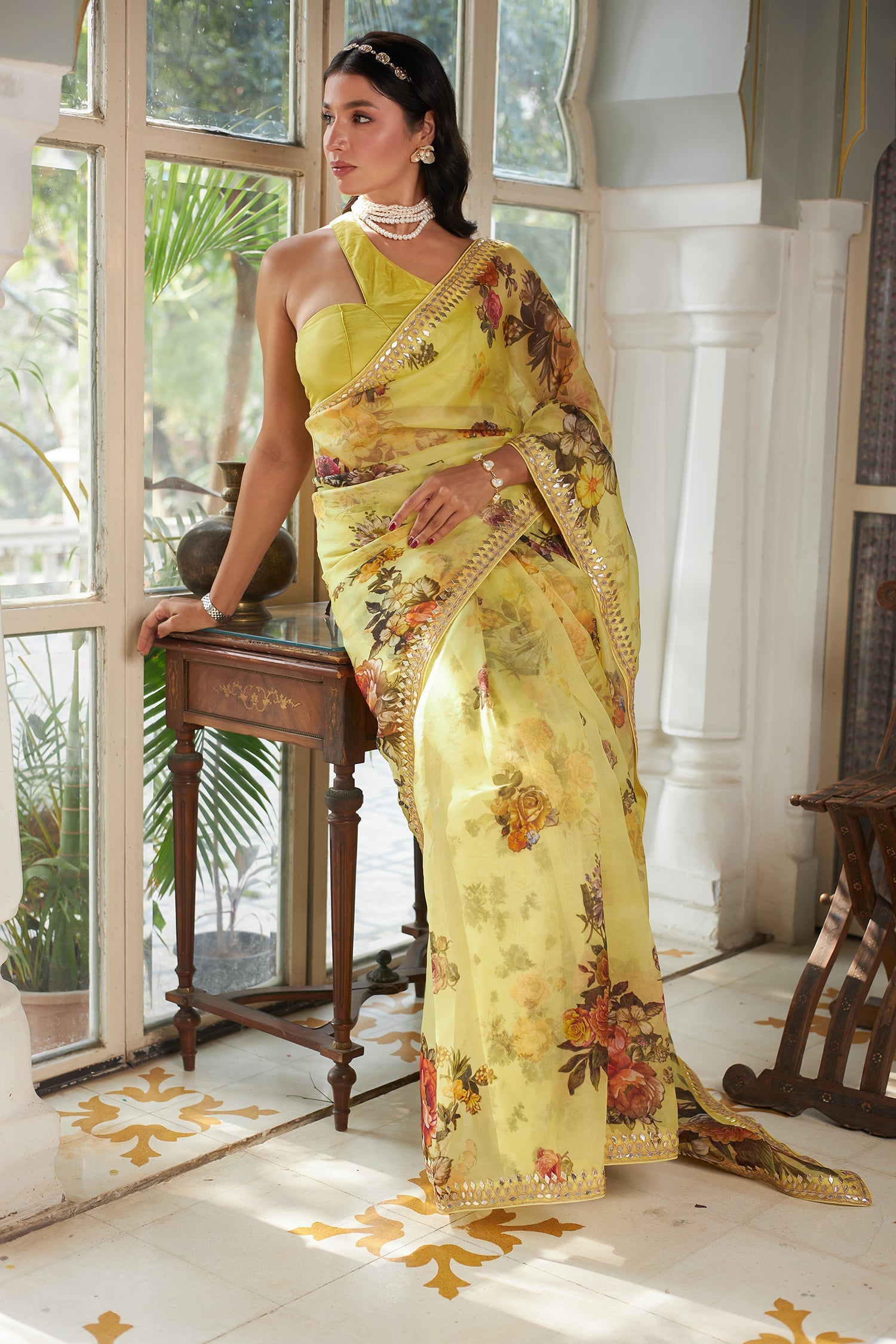 Printed Organza Saree Embellished with Gota Patti work