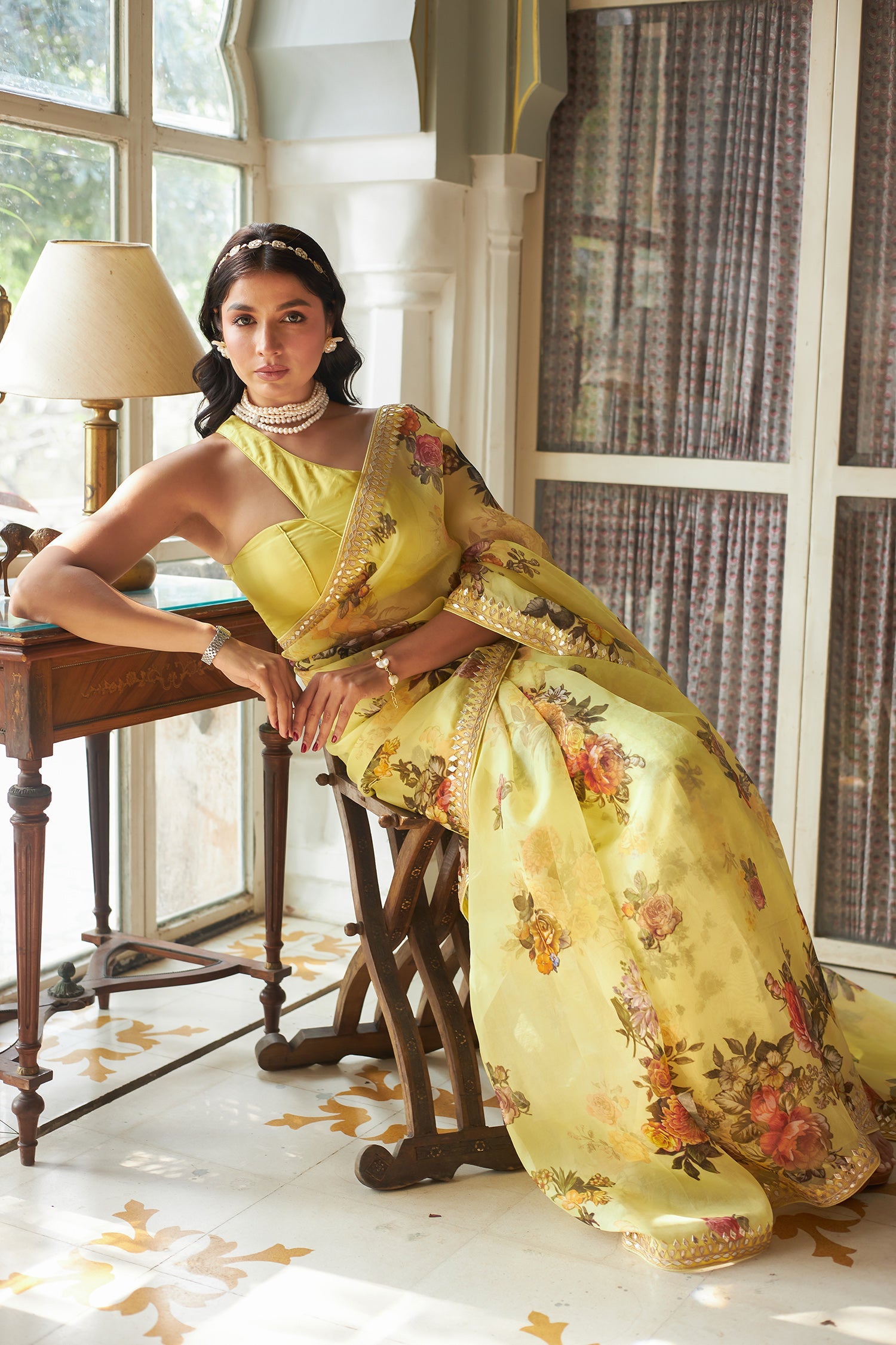 Printed Organza Saree Embellished with Gota Patti work