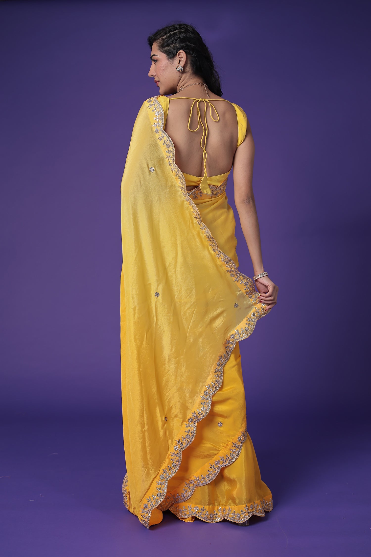 Silk Chinon Saree with Gota Patti work