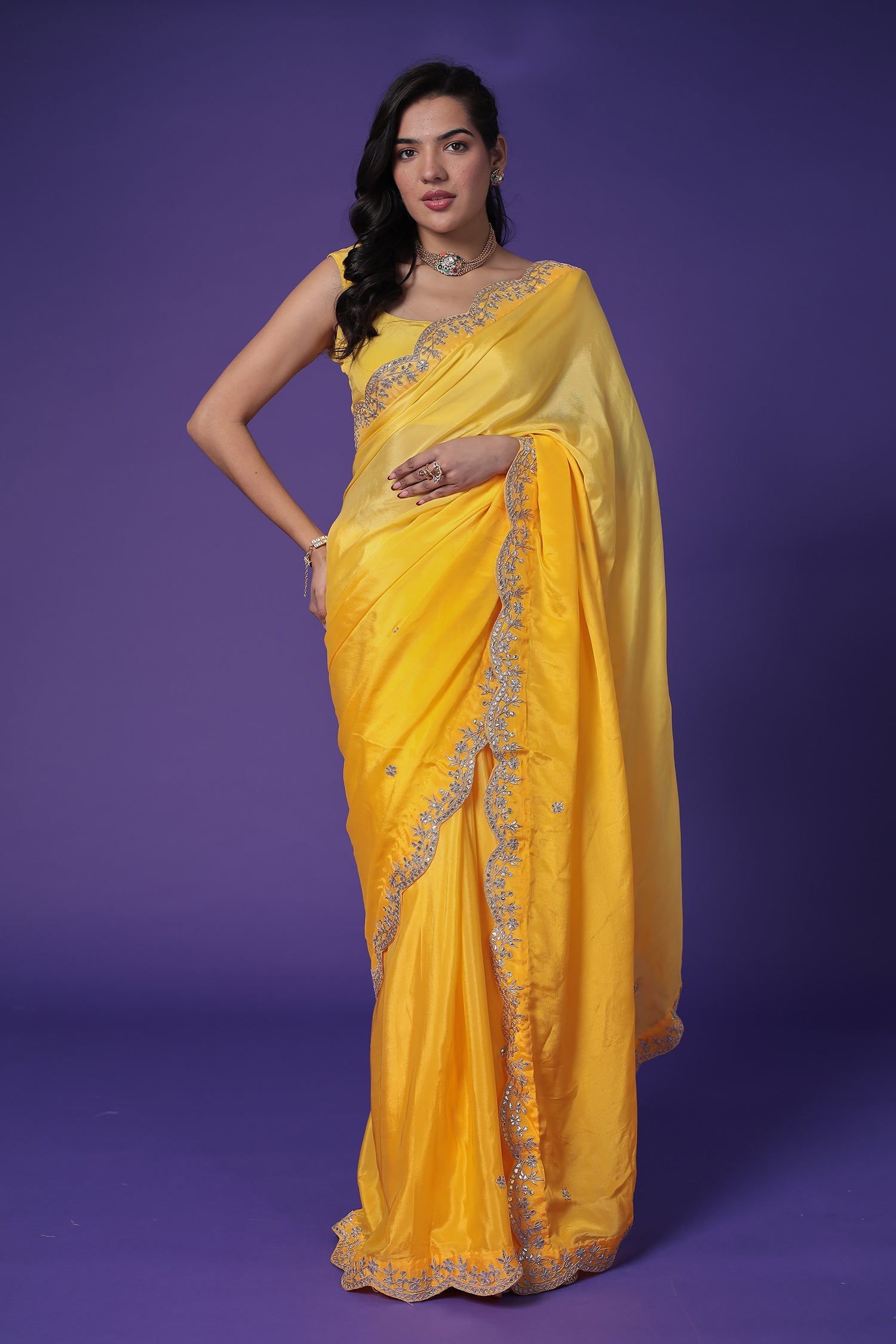 Silk Chinon Saree with Gota Patti work