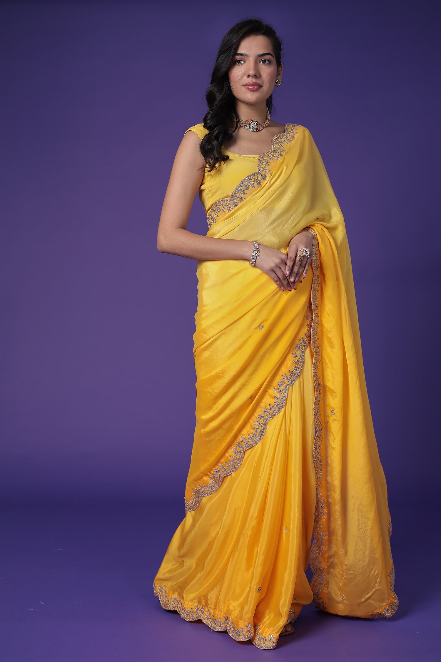 Silk Chinon Saree with Gota Patti work