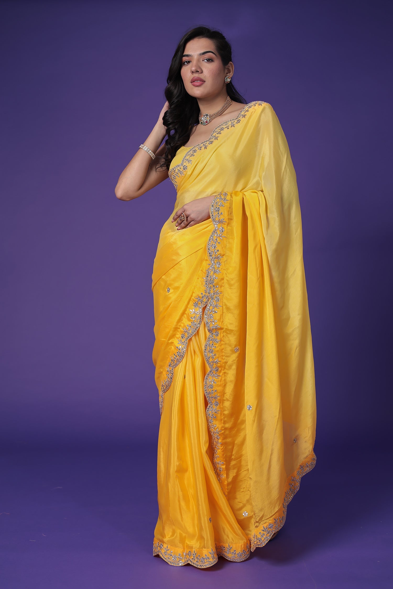 Silk Chinon Saree with Gota Patti work