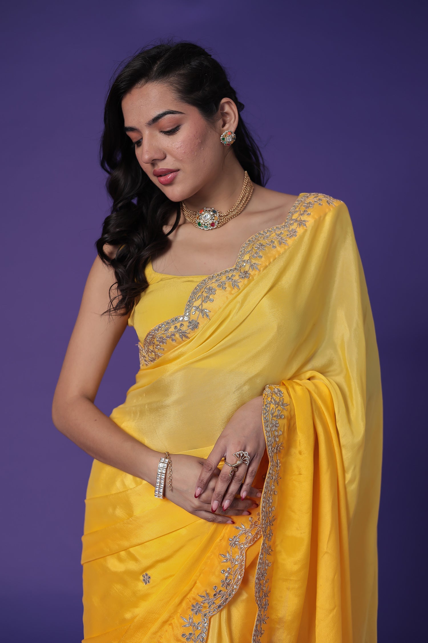 Silk Chinon Saree with Gota Patti work