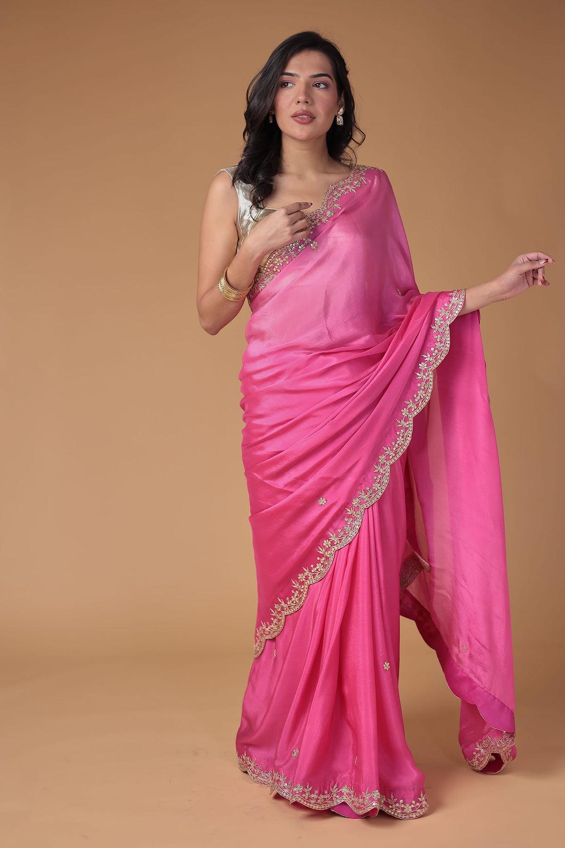 Chinon Saree Embellished with Gota Patti work