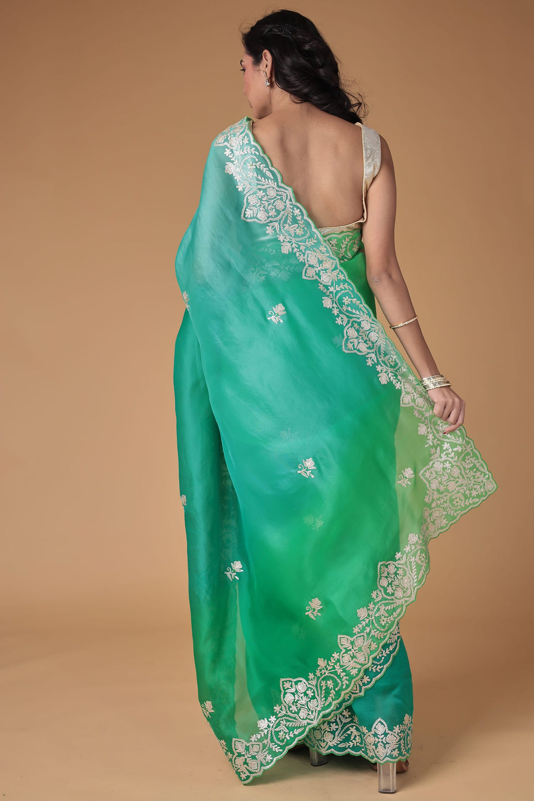 Organza Saree Embroidered with Pittan work