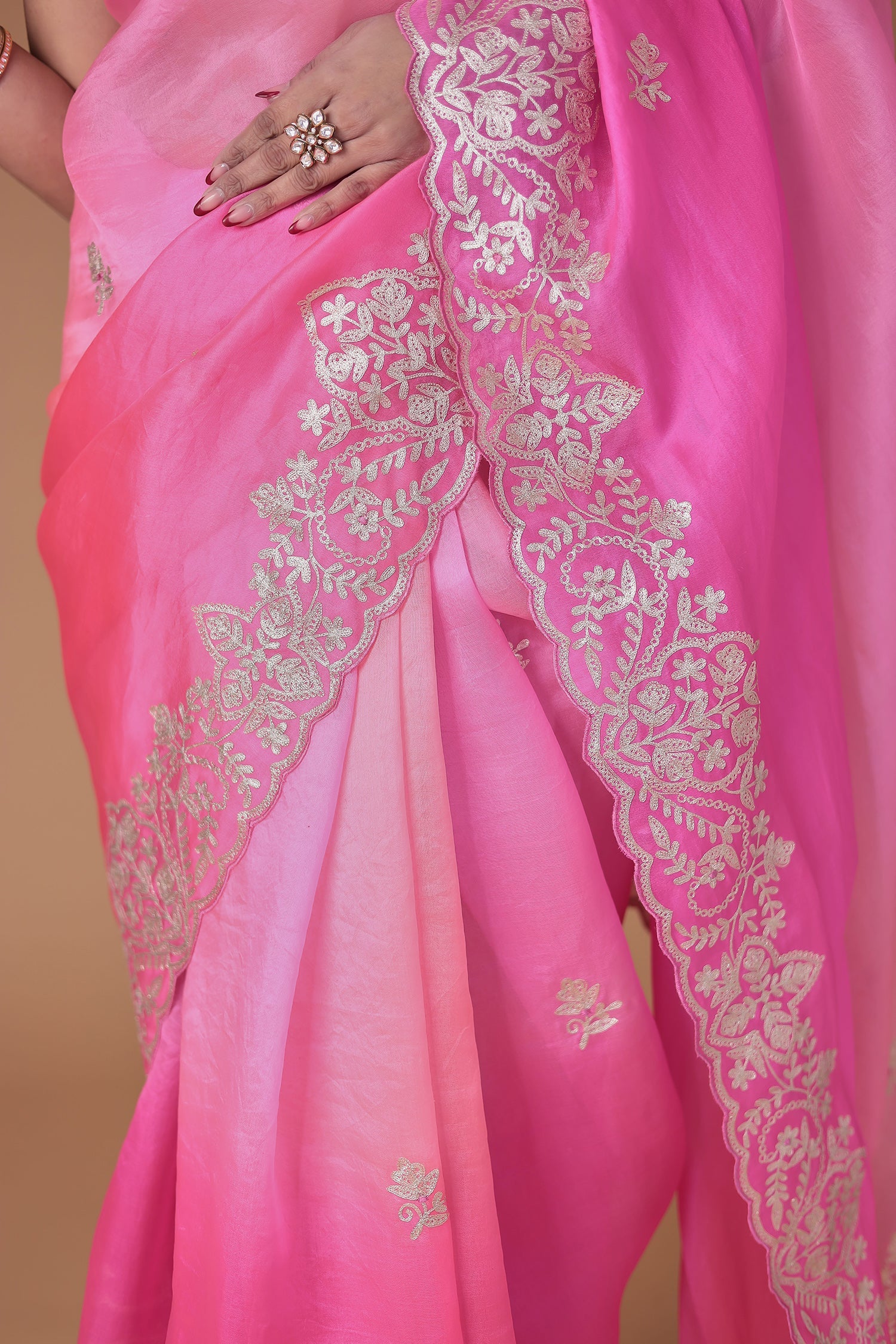 Organza Saree Embroidered with Pittan work