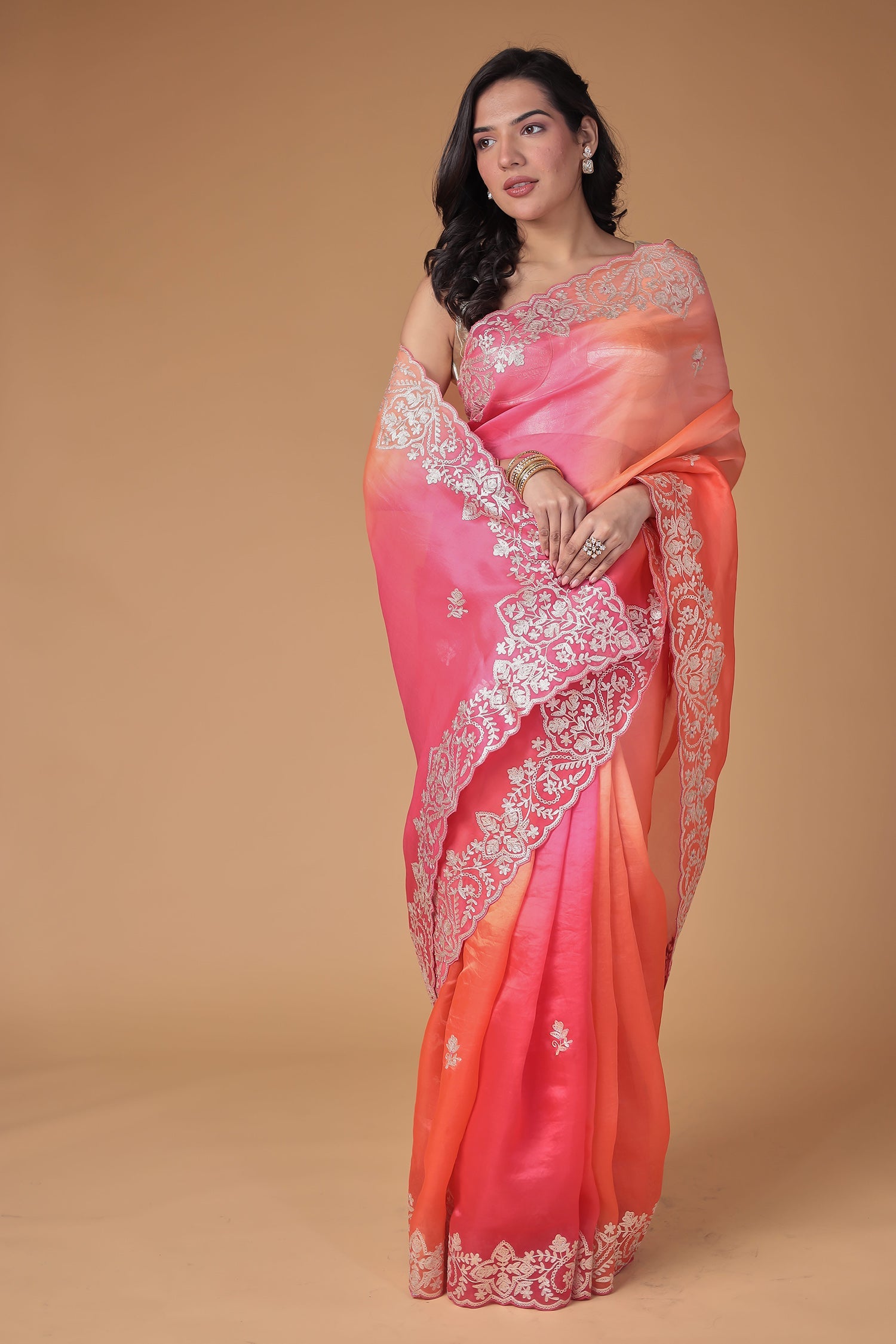Organza Saree Embroidered with Pittan work
