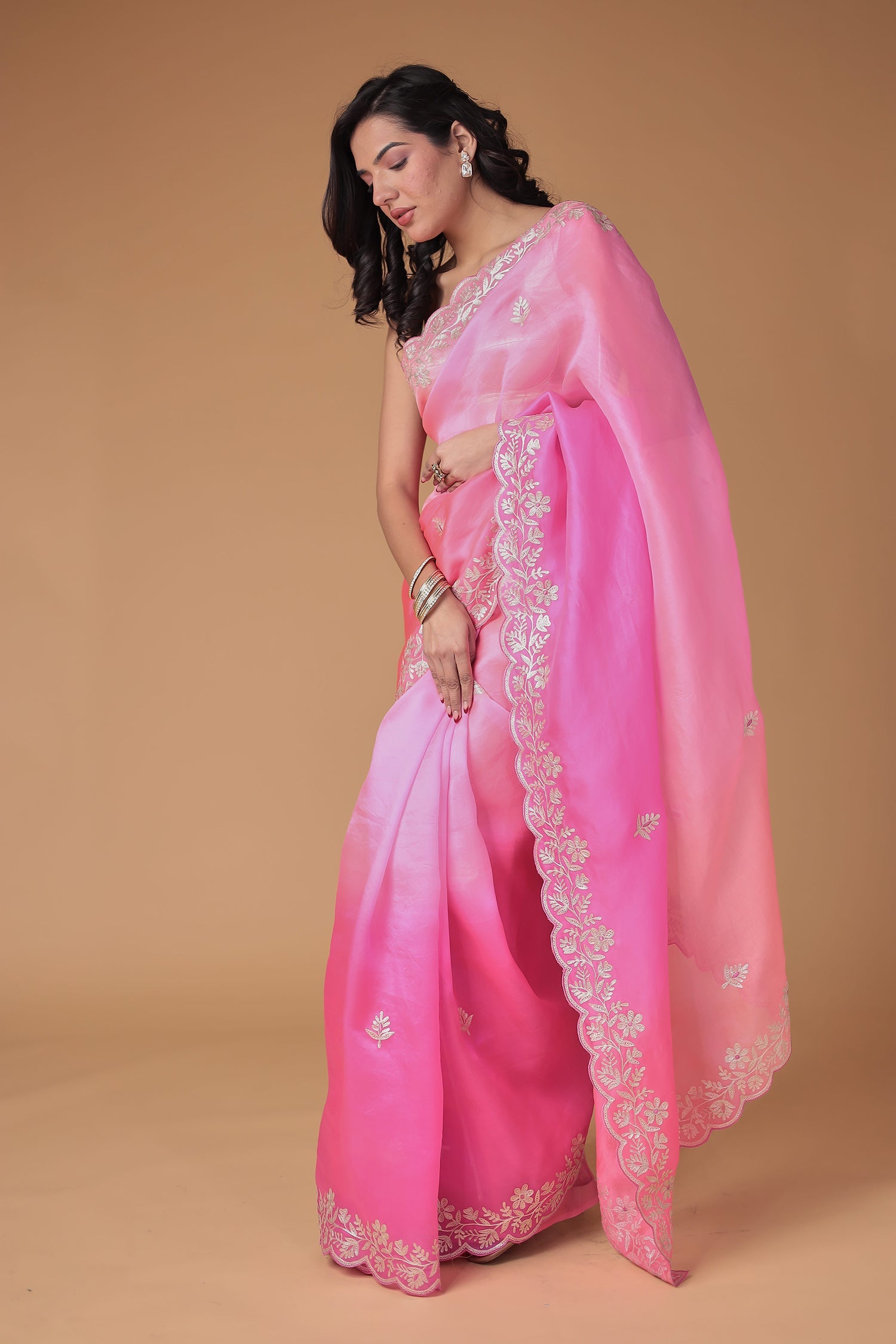 Organza Saree with Pittan work