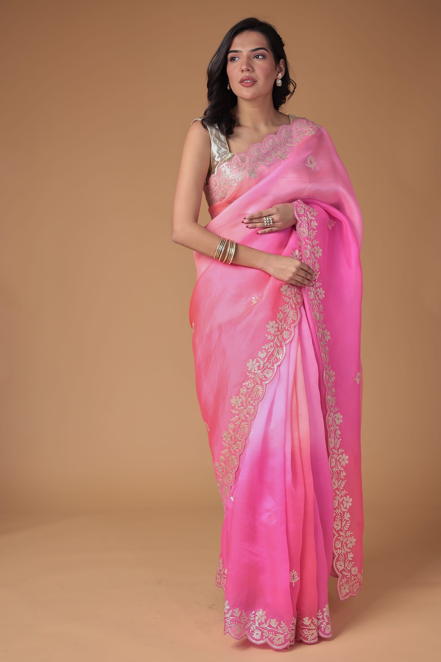 Organza Saree with Pittan work