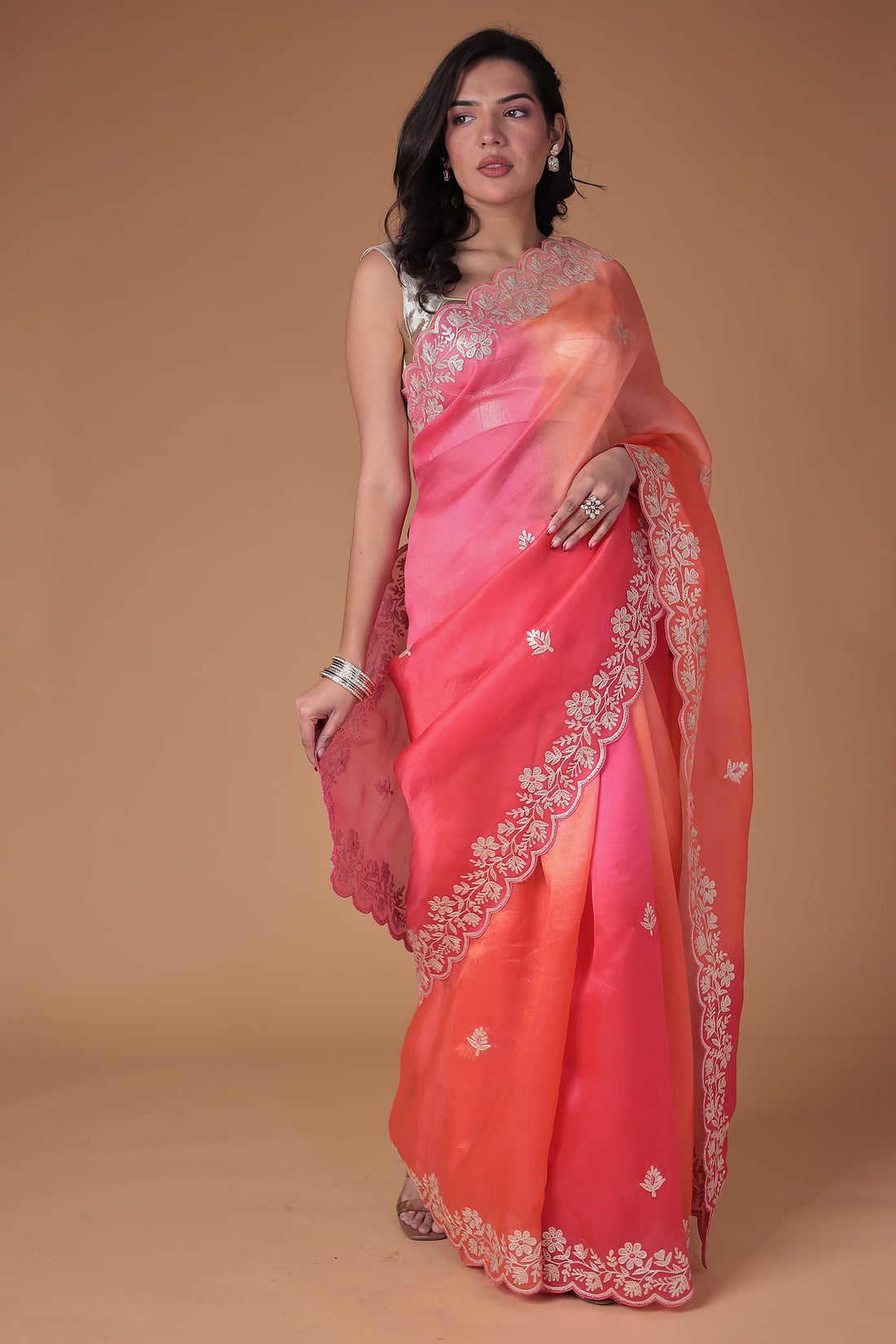 Organza Saree with Pittan work