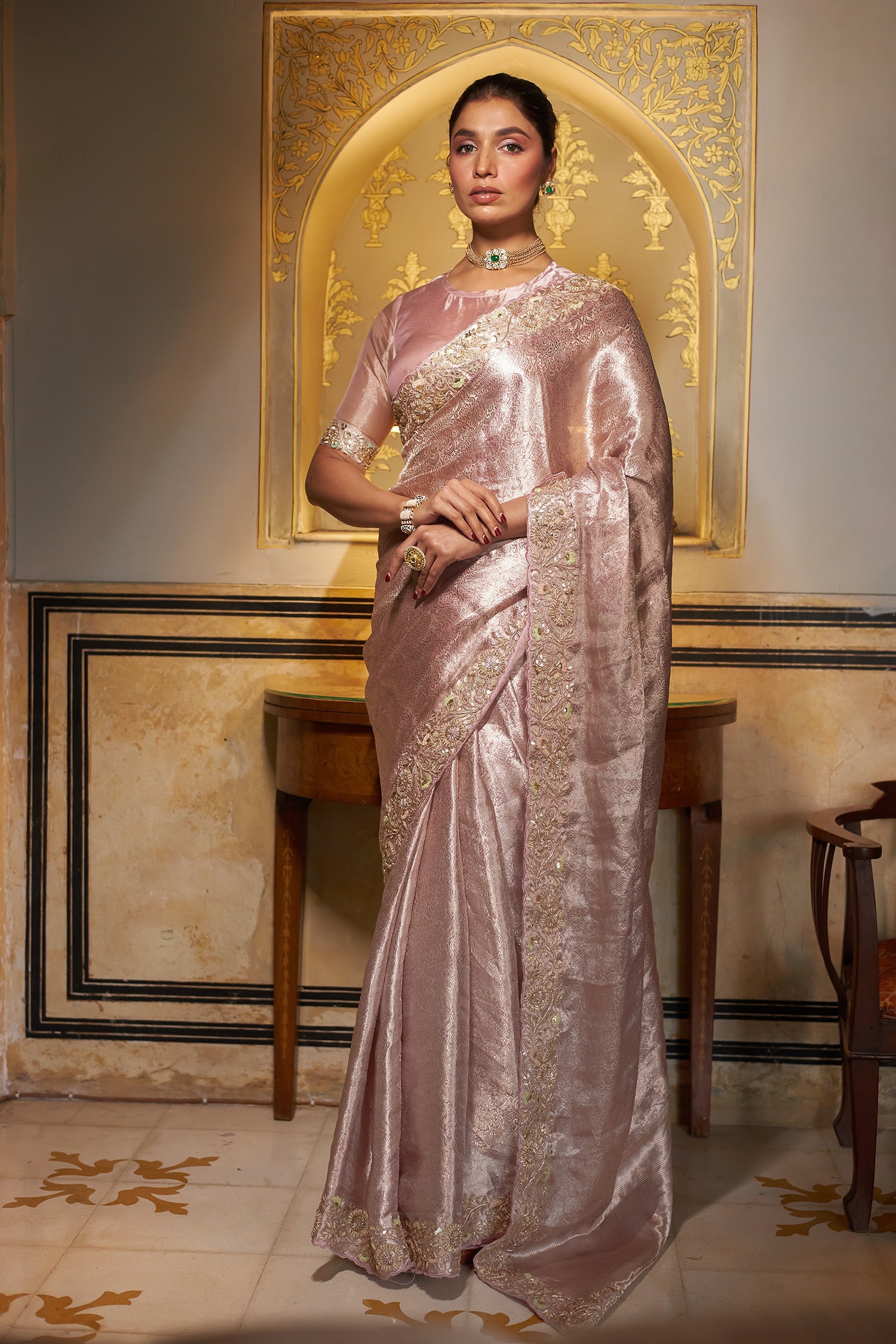 Handloom Silk Saree with Thread and Zardozi work