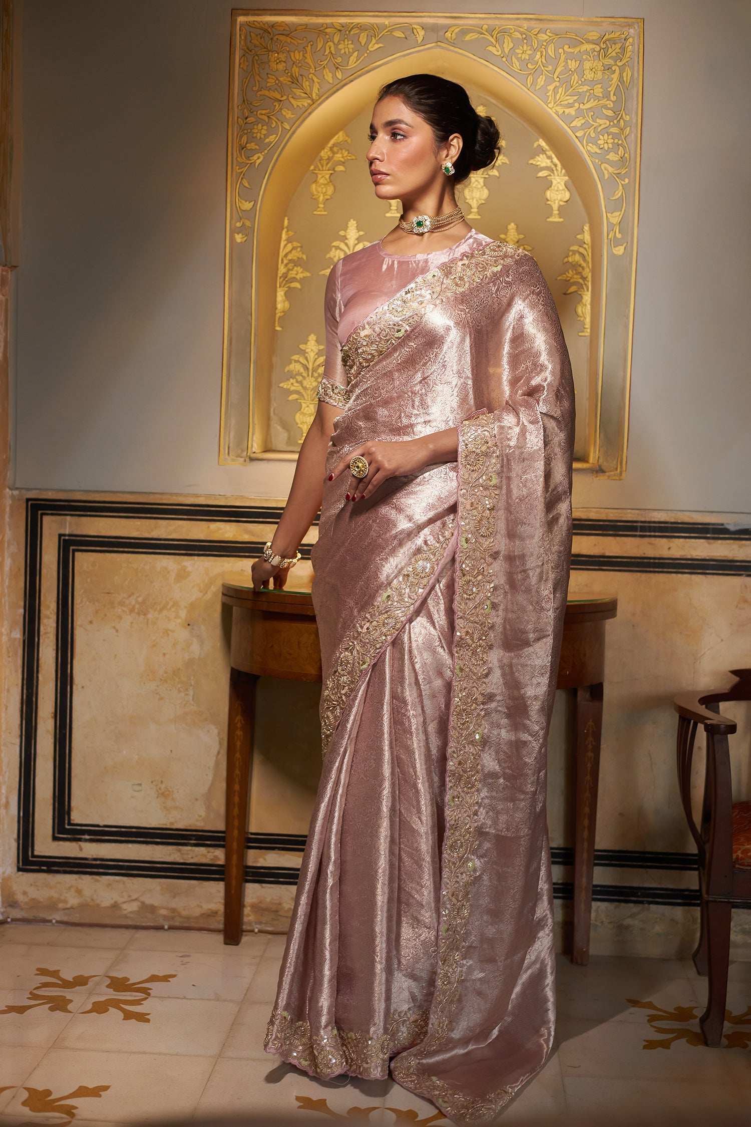 Handloom Silk Saree with Thread and Zardozi work