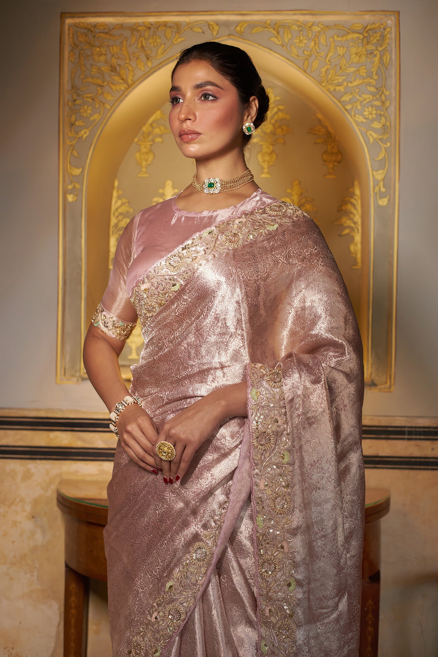 Handloom Silk Saree with Thread and Zardozi work