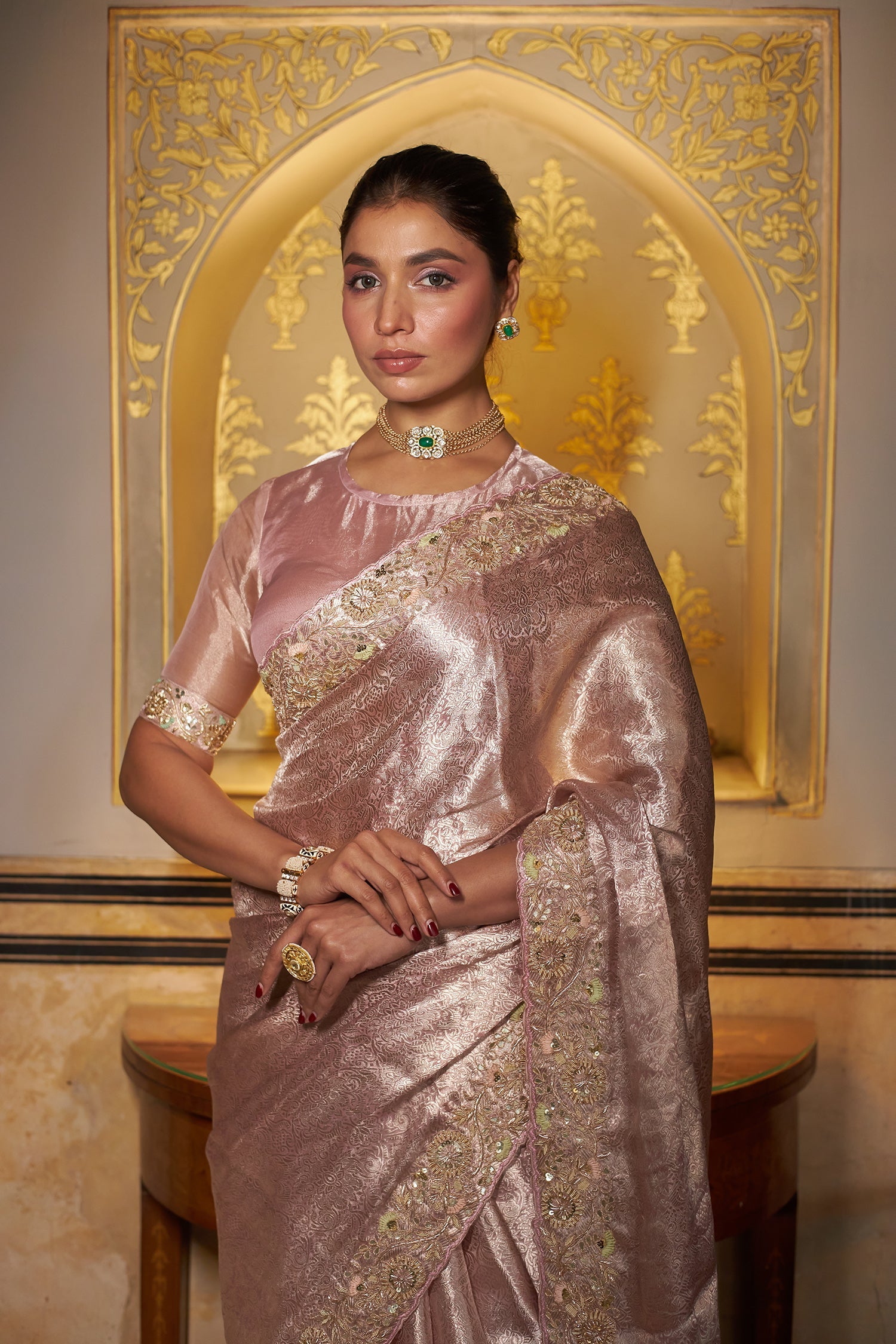 Handloom Silk Saree with Thread and Zardozi work