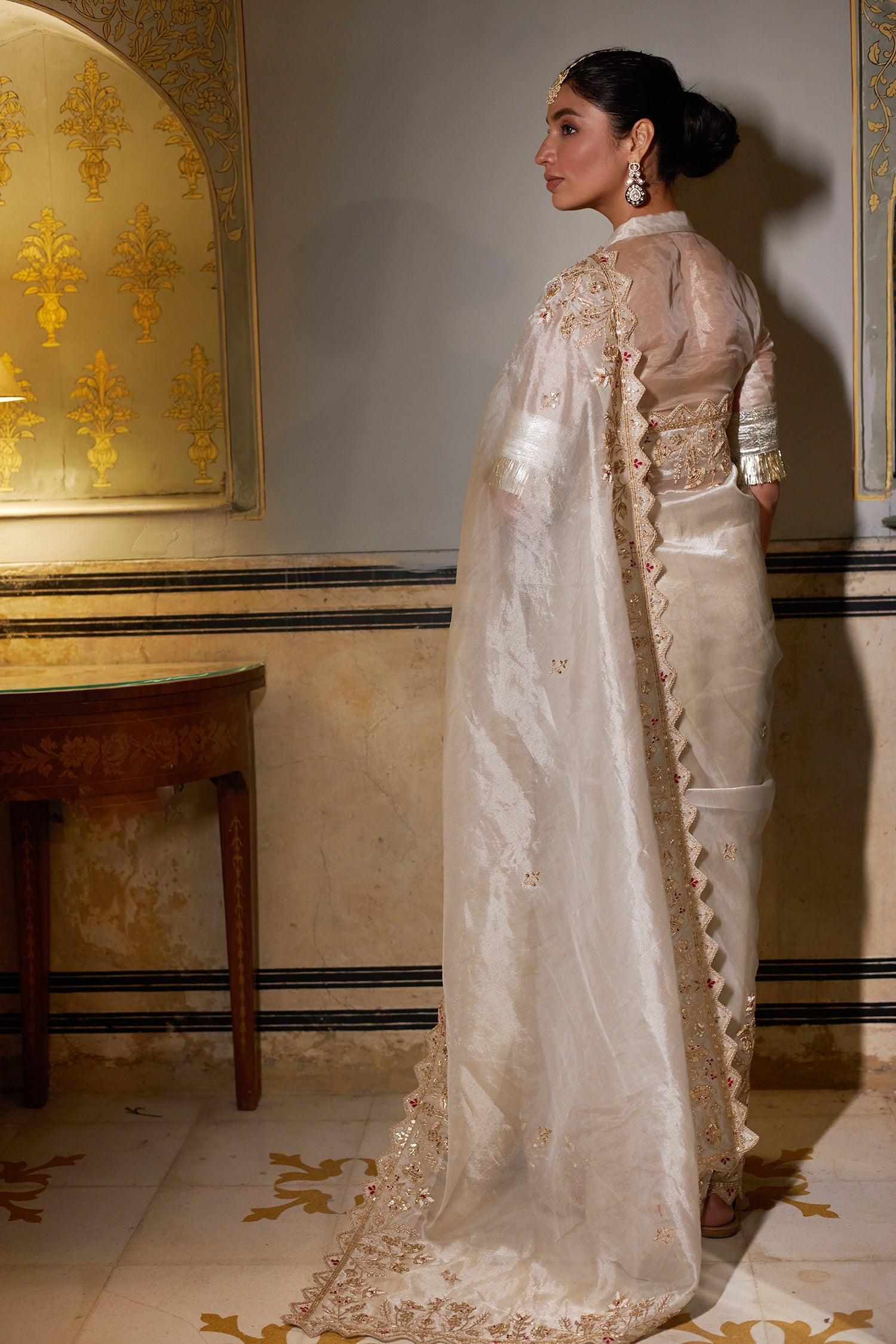 Tissue Saree with Gota Patti and Zardozi work