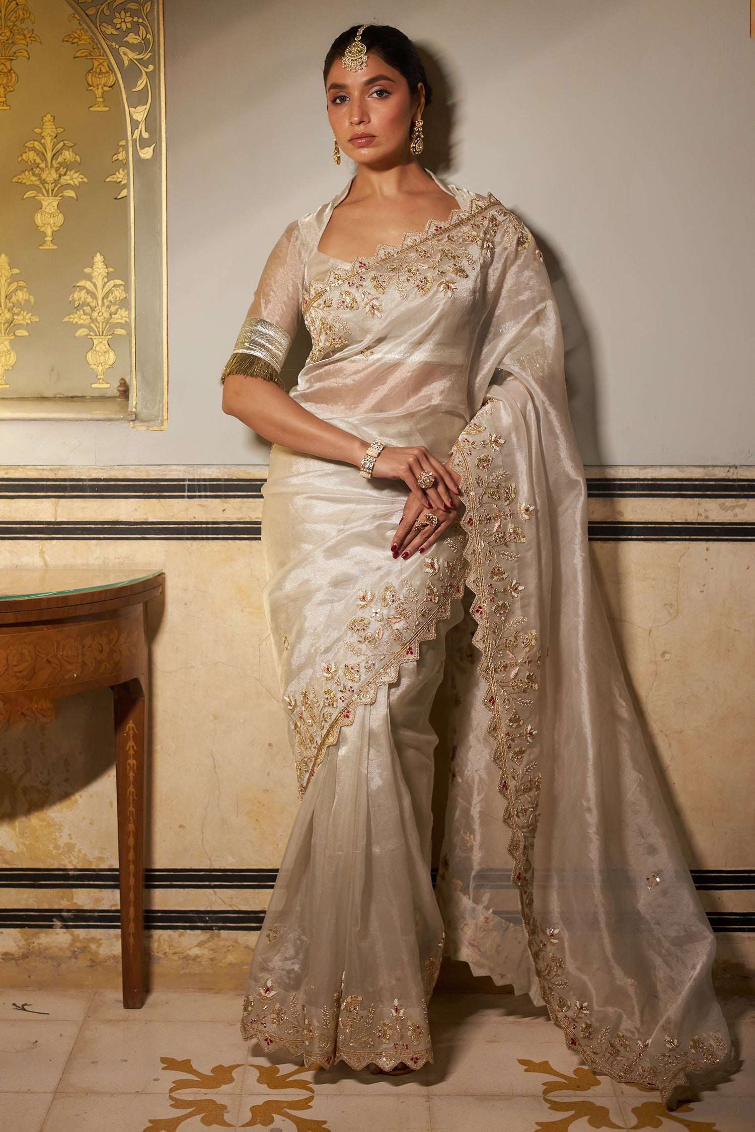 Tissue Saree with Gota Patti and Zardozi work
