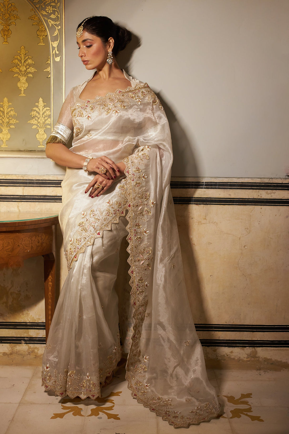 Tissue Saree with Gota Patti and Zardozi work