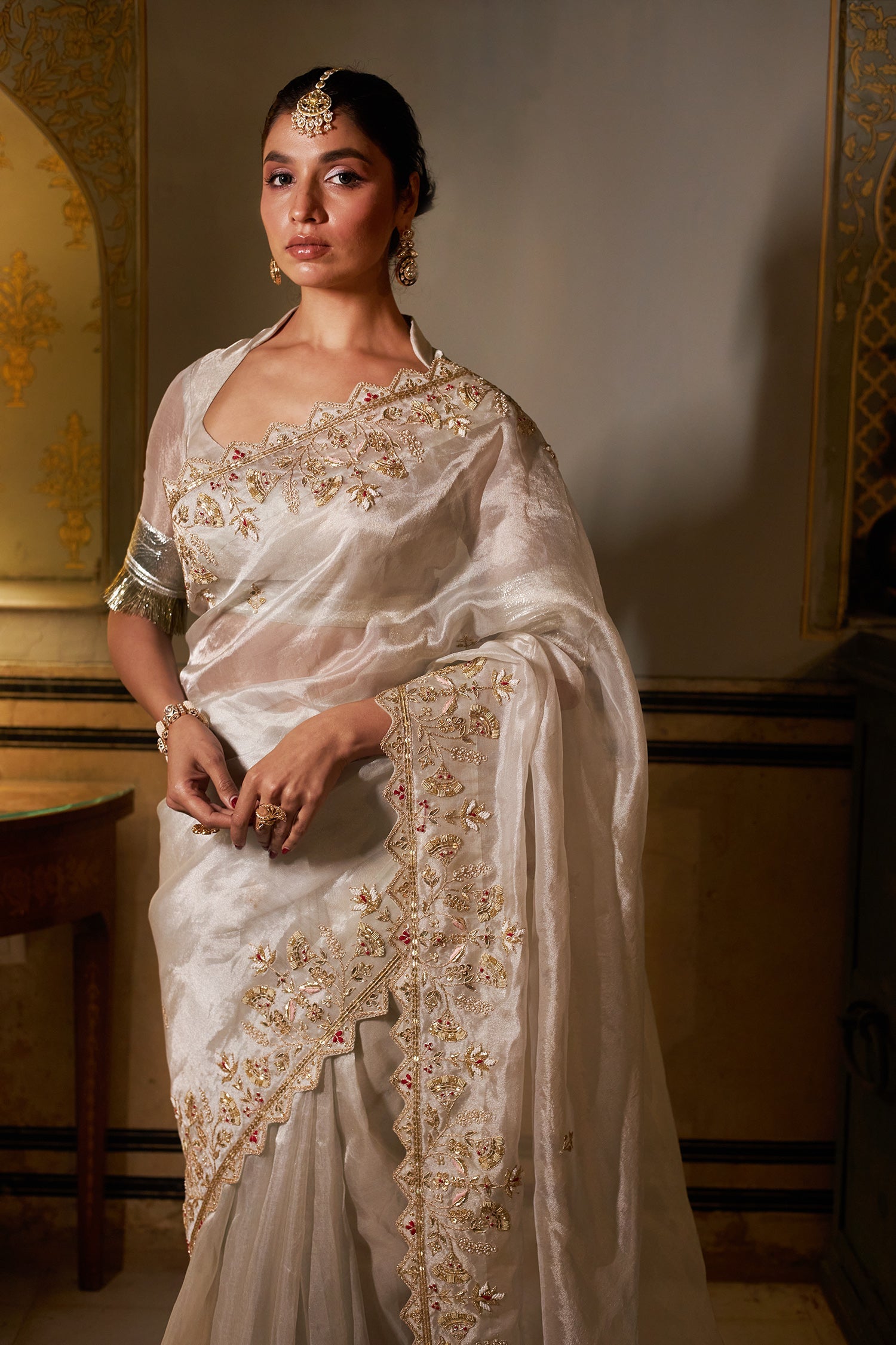 Tissue Saree with Gota Patti and Zardozi work