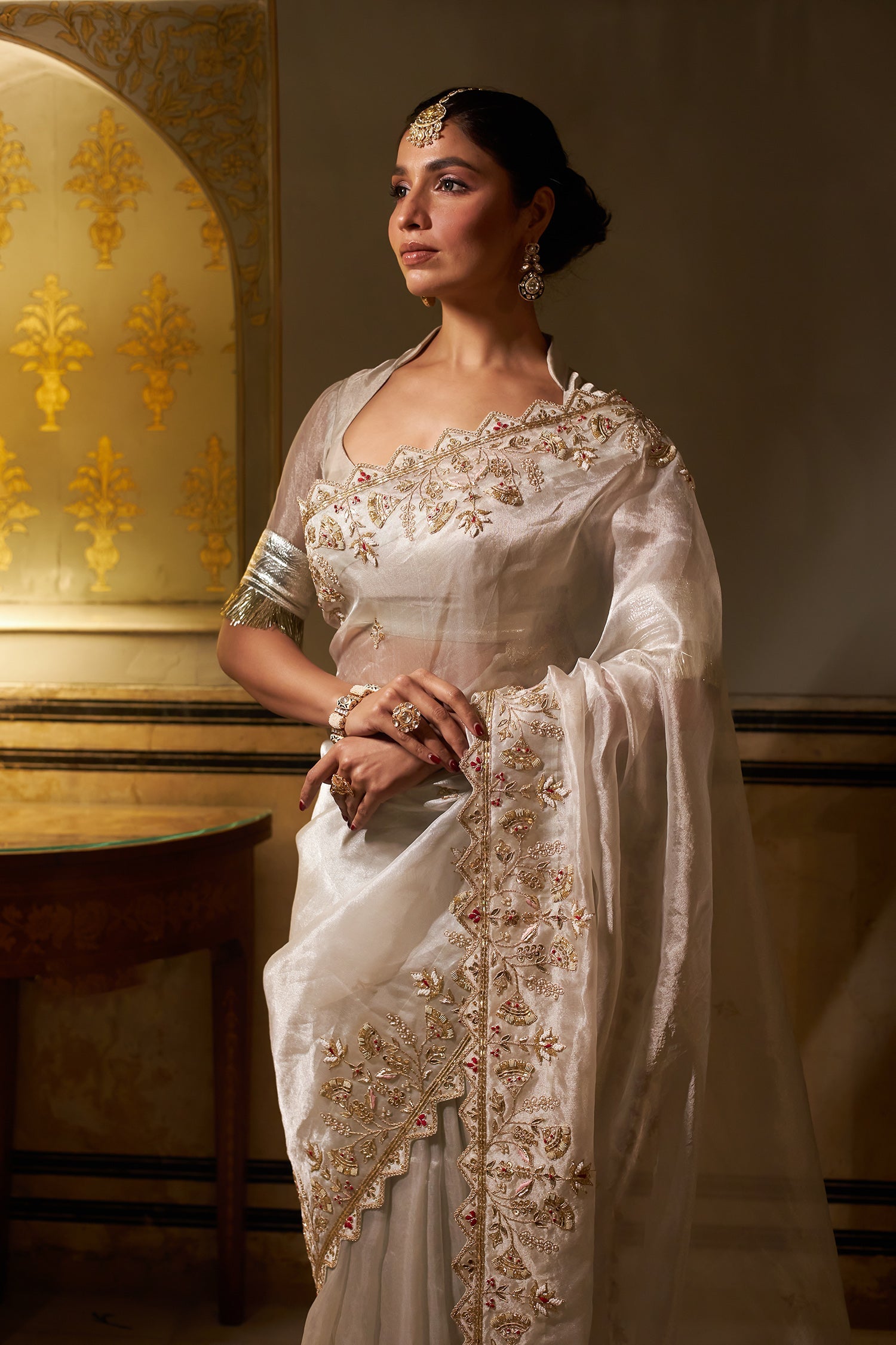 Tissue Saree with Gota Patti and Zardozi work