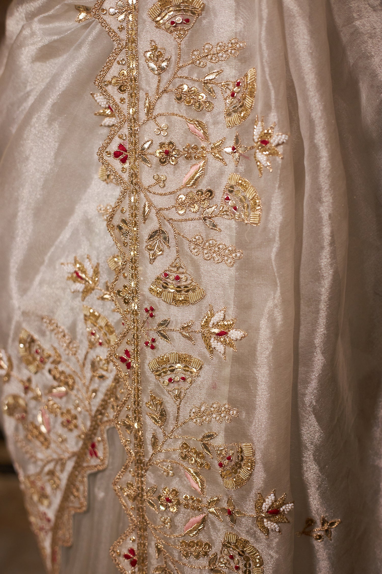 Tissue Saree with Gota Patti and Zardozi work