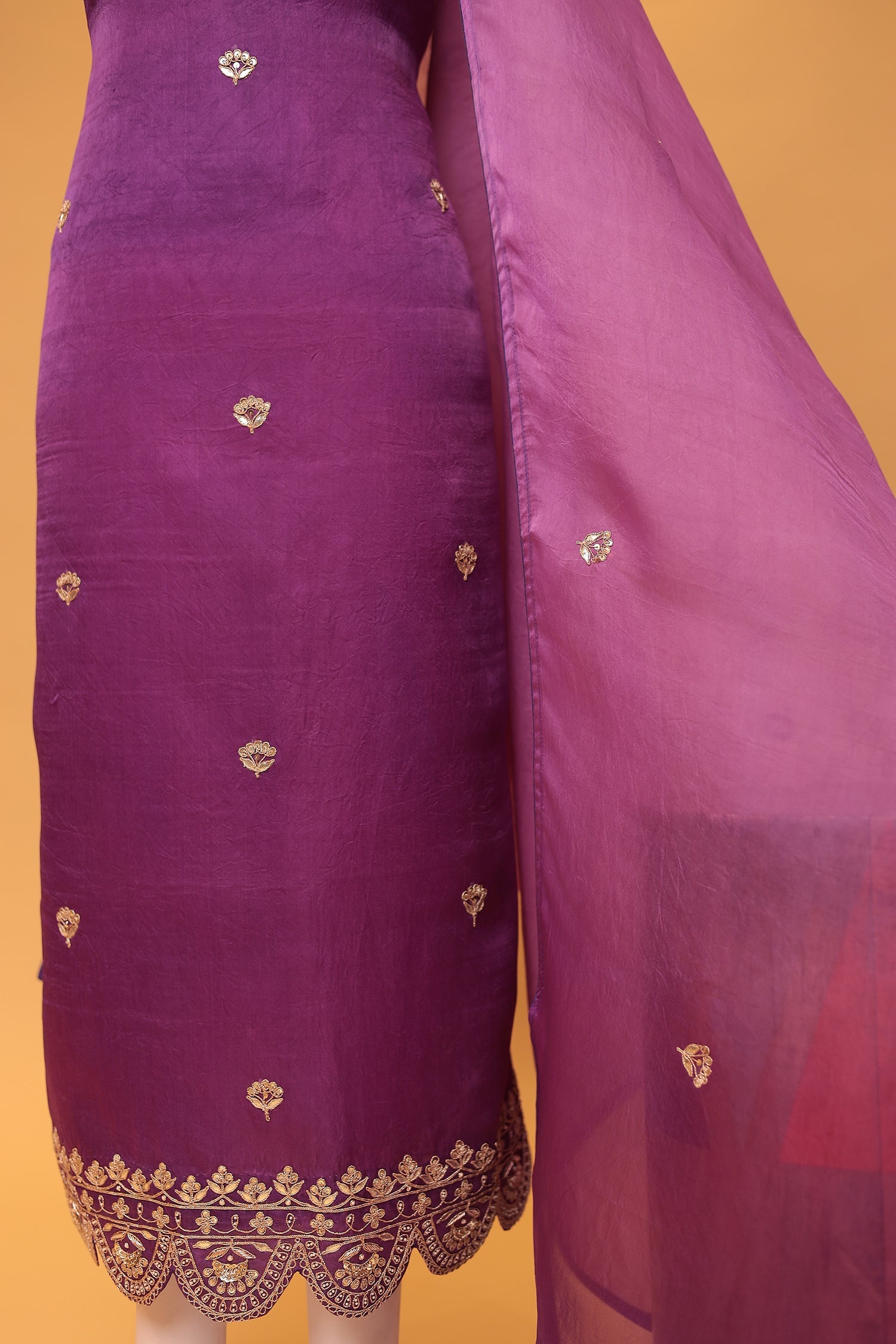 Soft Organza Unstitched Suit with Dori and Gota Patti work