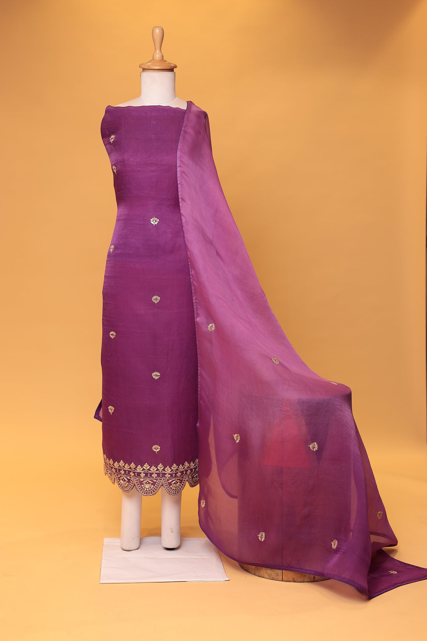 Soft Organza Unstitched Suit with Dori and Gota Patti work