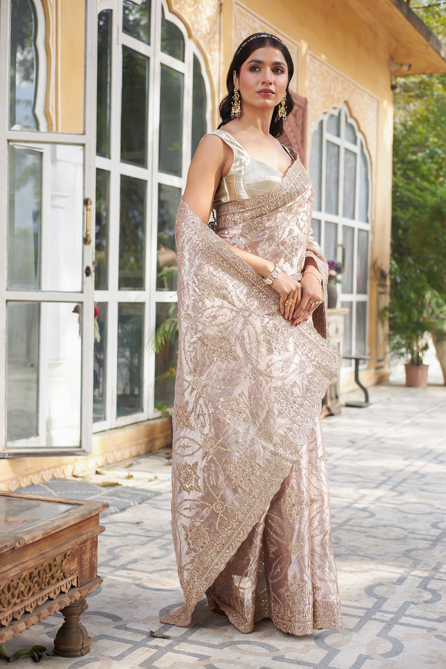 Tissue Saree with Dori and Gota Patti work