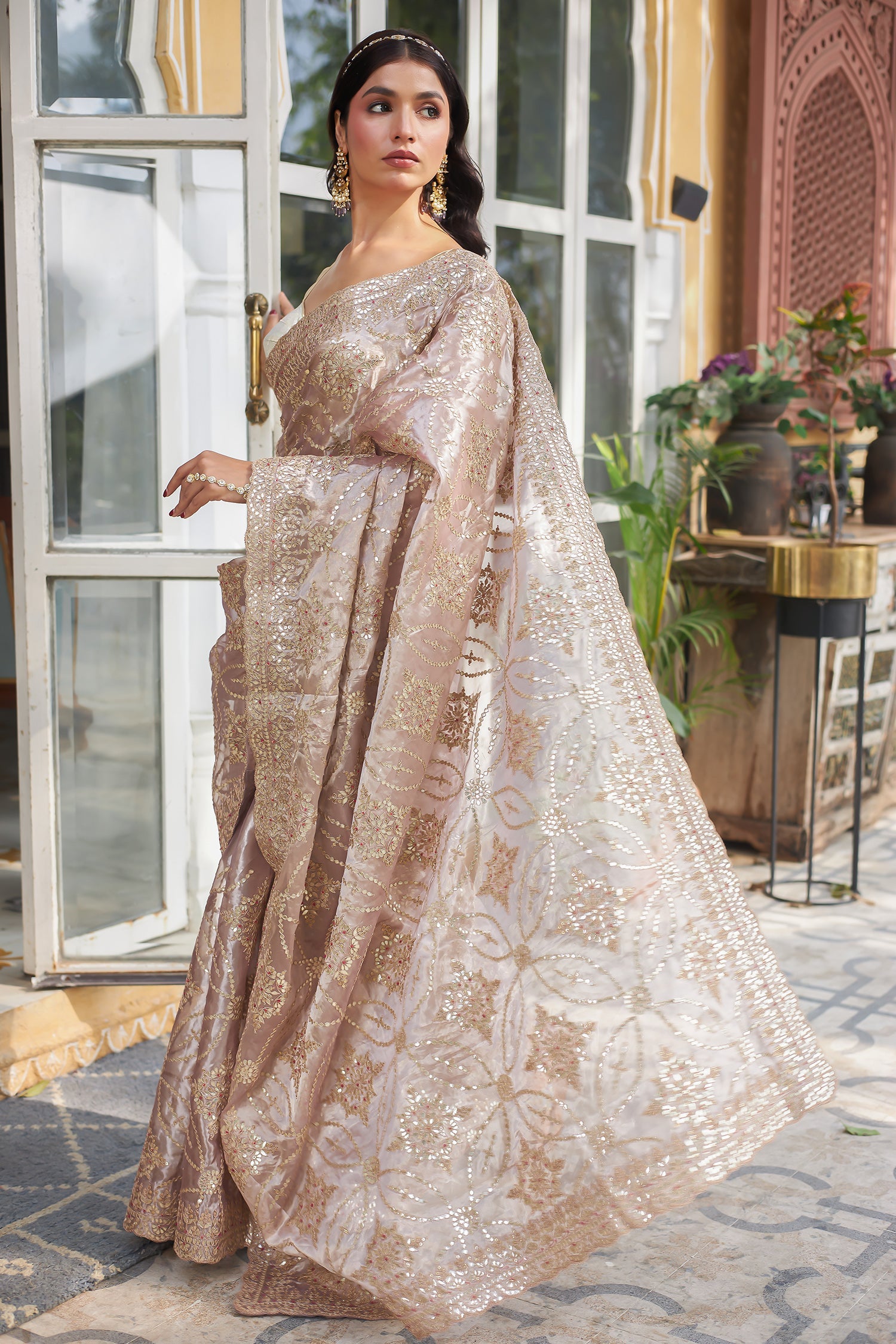 Tissue Saree with Dori and Gota Patti work