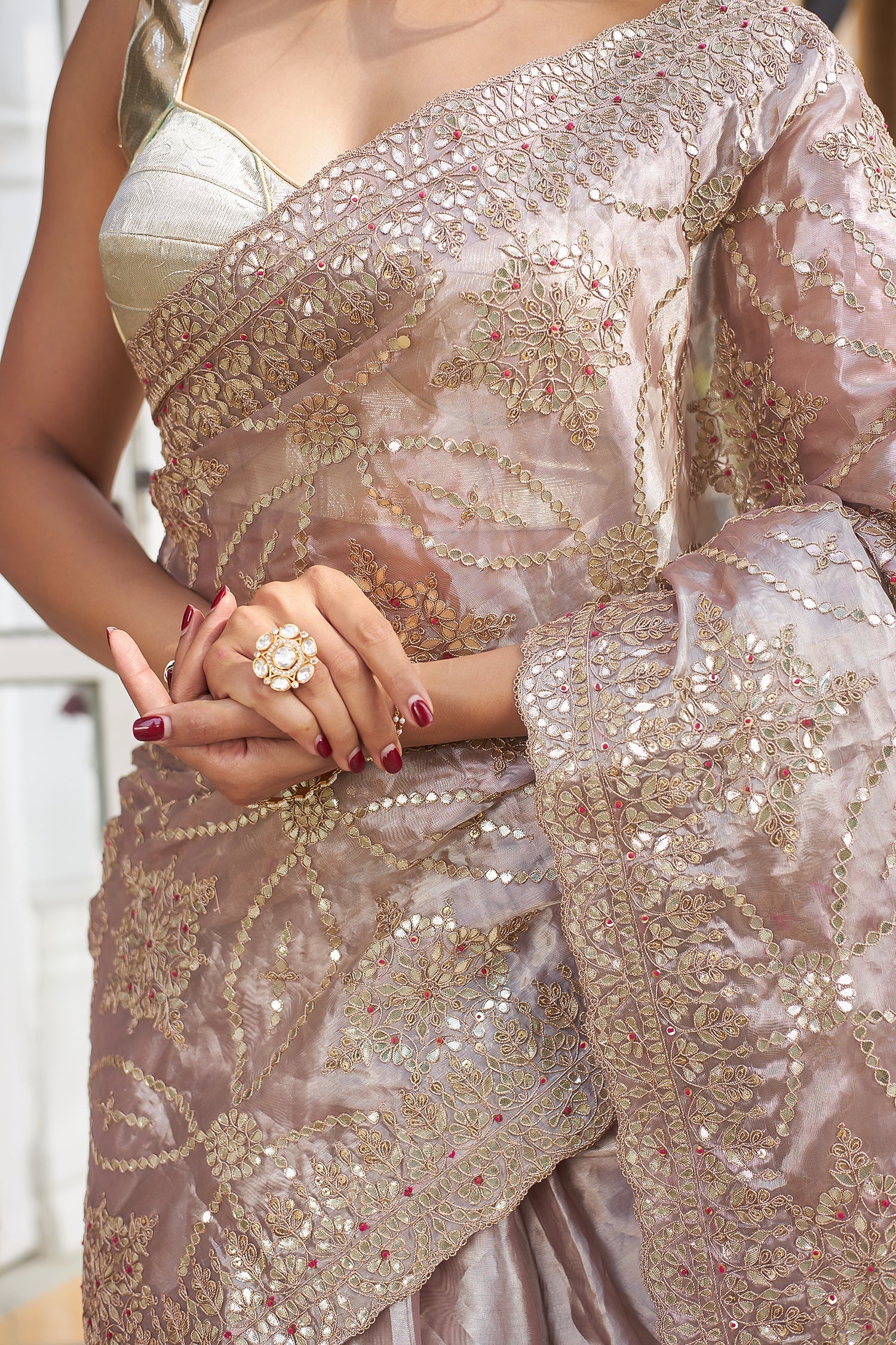 Tissue Saree with Dori and Gota Patti work