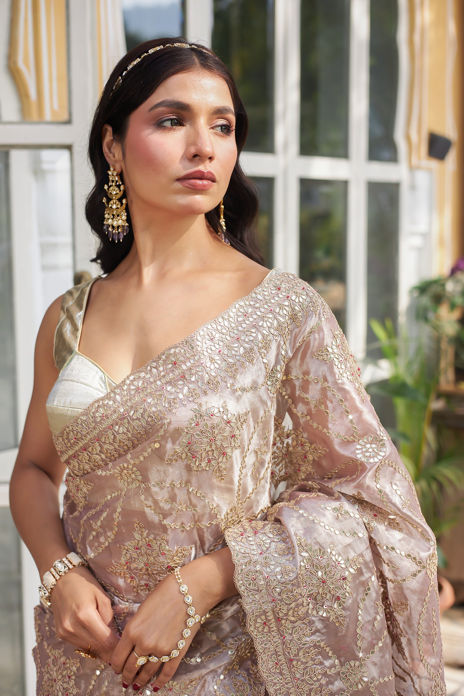 Tissue Saree with Dori and Gota Patti work