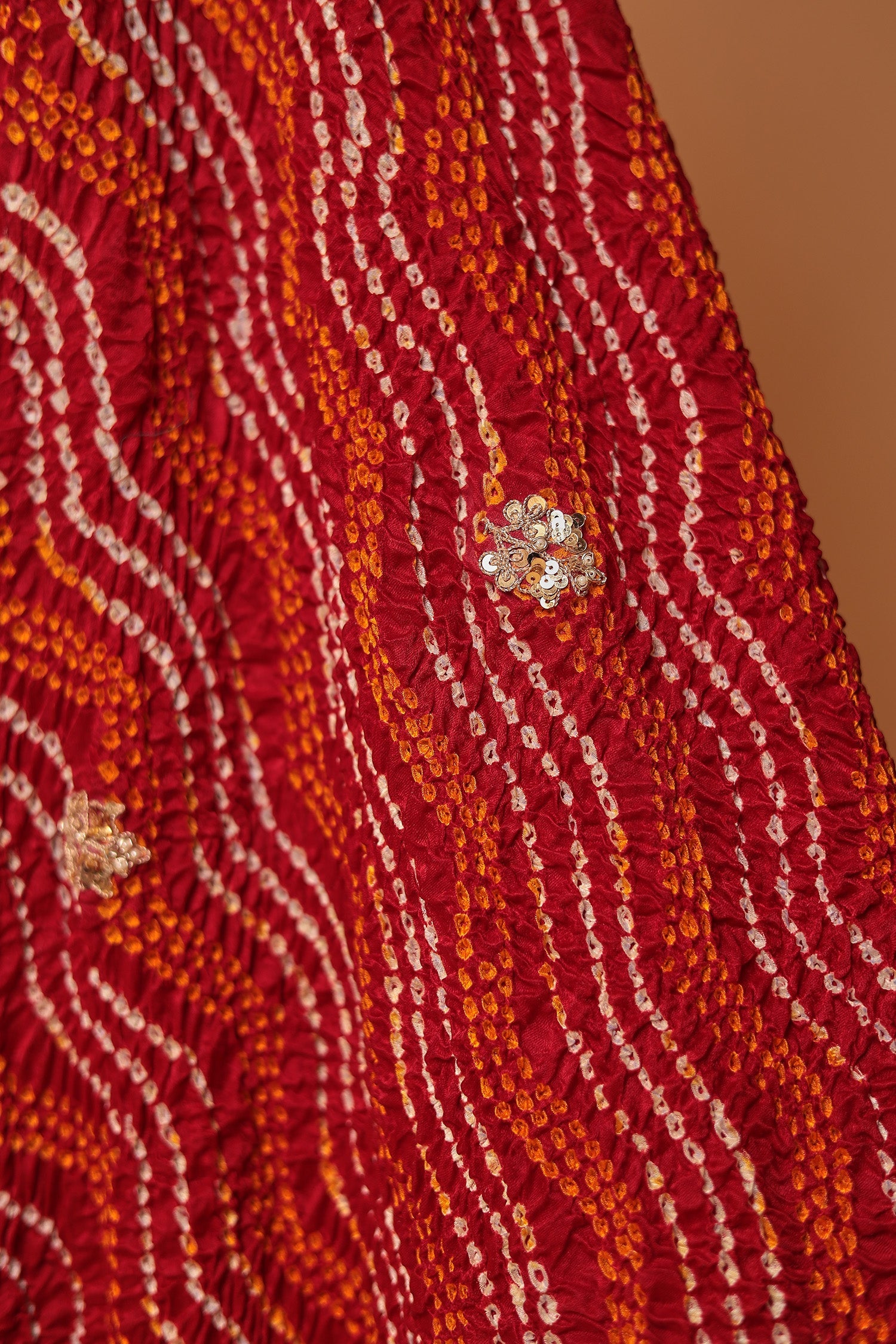 Bandhej Silk Unstitched Suit with Gota Patti, Thread and Zardozi work