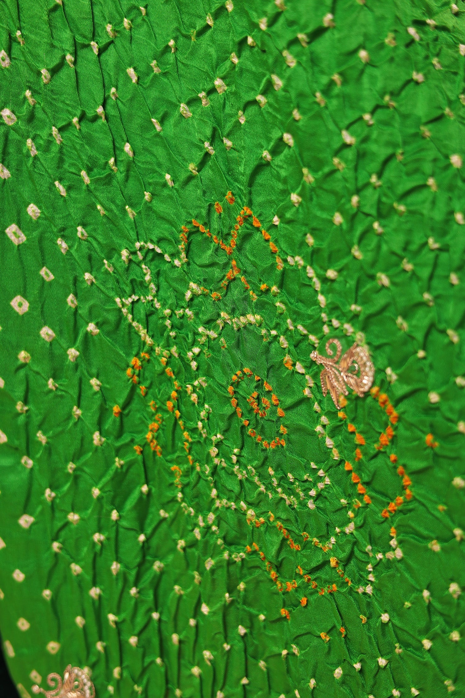 Bandhej Silk Unstitched Suit with Gota Patti, Thread and Zardozi work