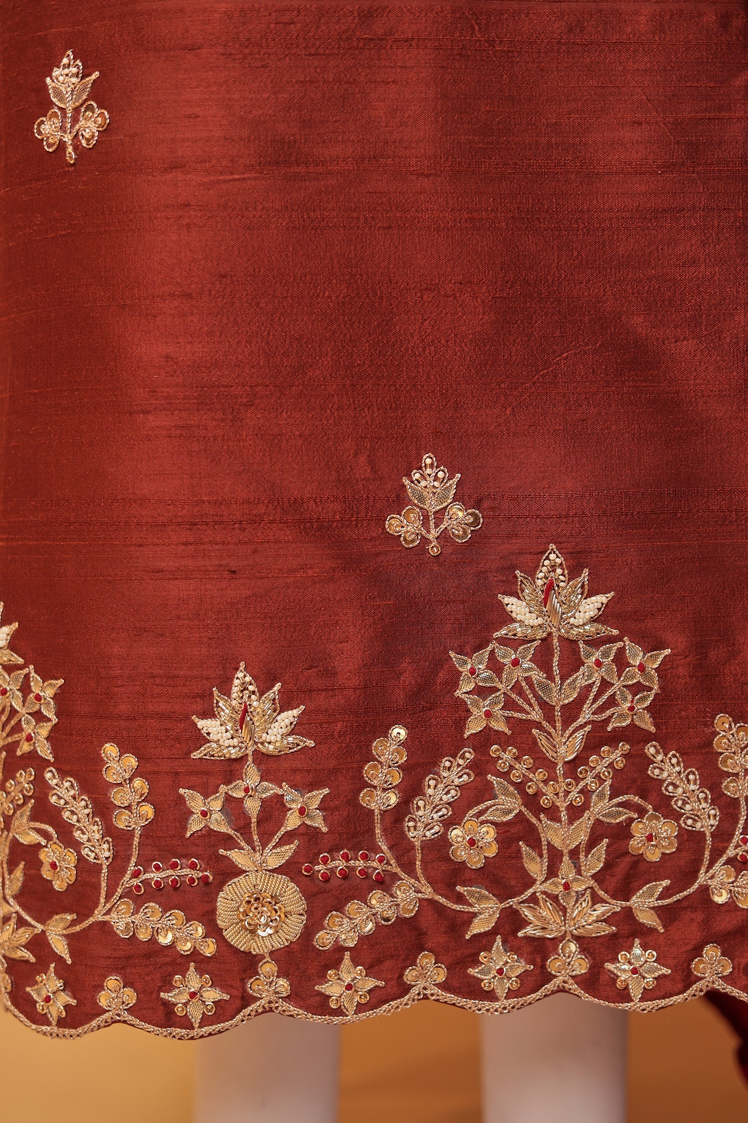 Bandhej Silk Unstitched Suit with Gota Patti, Thread and Zardozi work