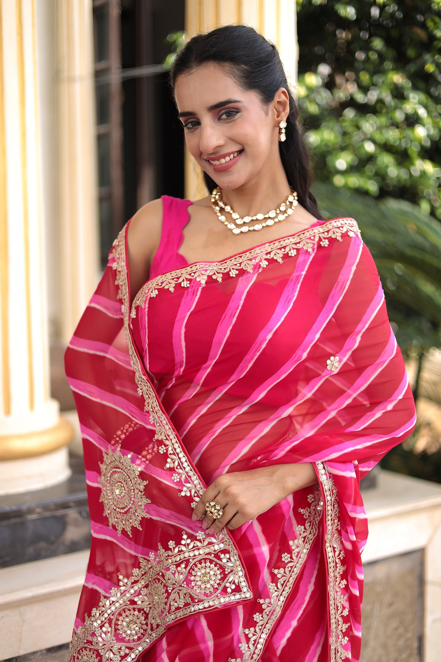 Leheriya Georgette Saree with Gota Patti, Pearl and Zardozi work