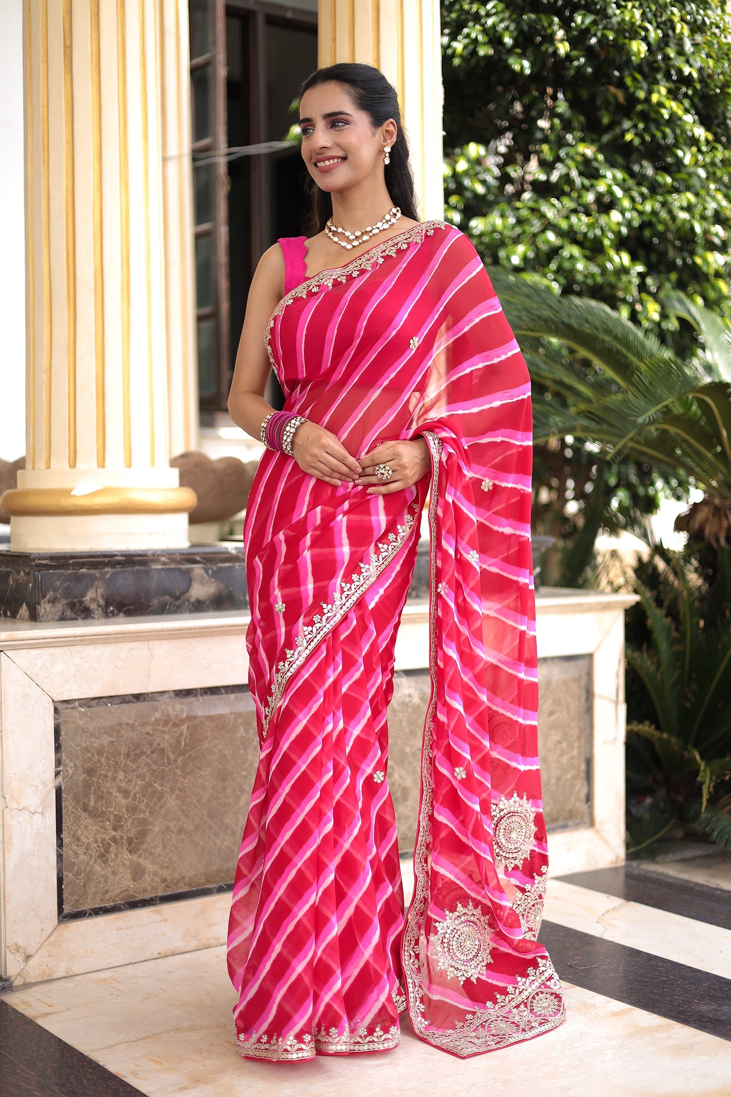 Leheriya Georgette Saree with Gota Patti, Pearl and Zardozi work