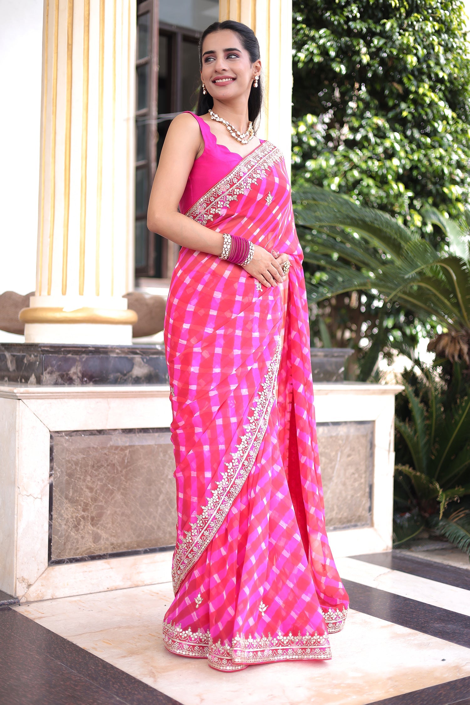 Leheriya Georgette Saree with Dori and Gota Patti work