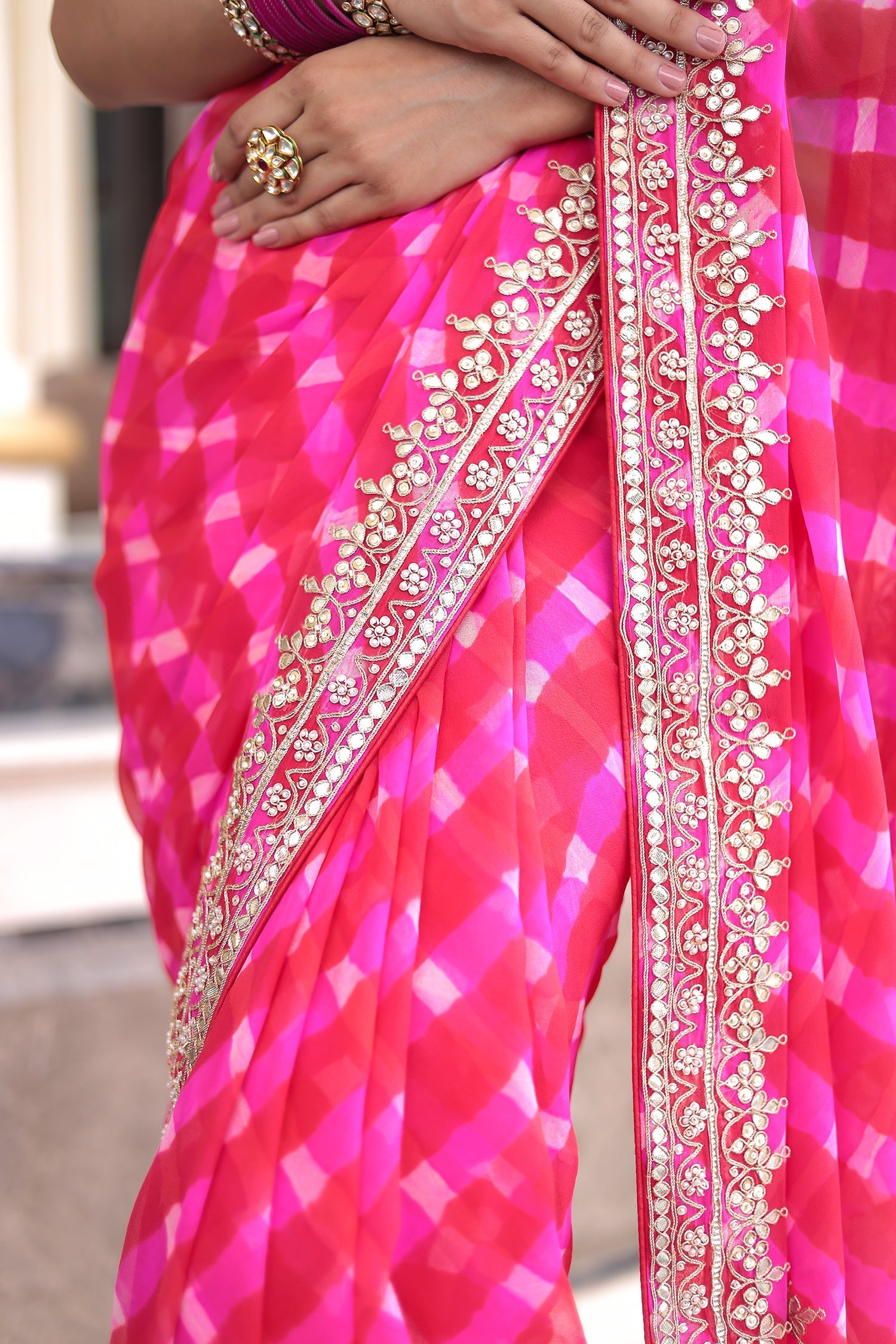 Leheriya Georgette Saree with Dori and Gota Patti work
