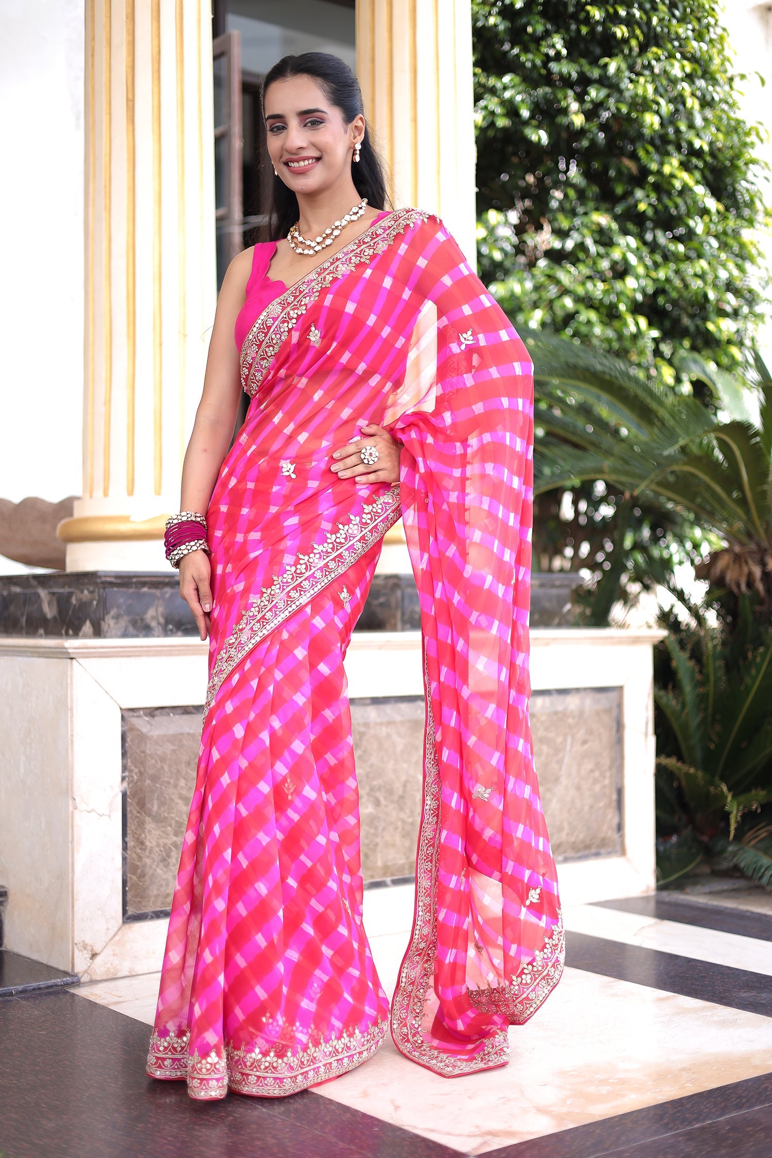 Leheriya Georgette Saree with Dori and Gota Patti work