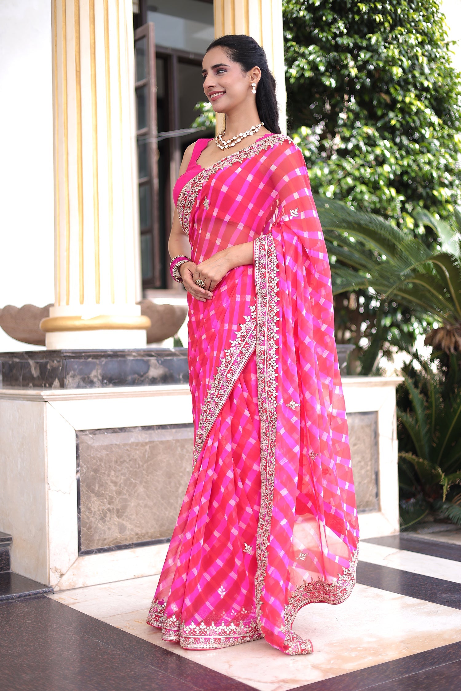 Leheriya Georgette Saree with Dori and Gota Patti work