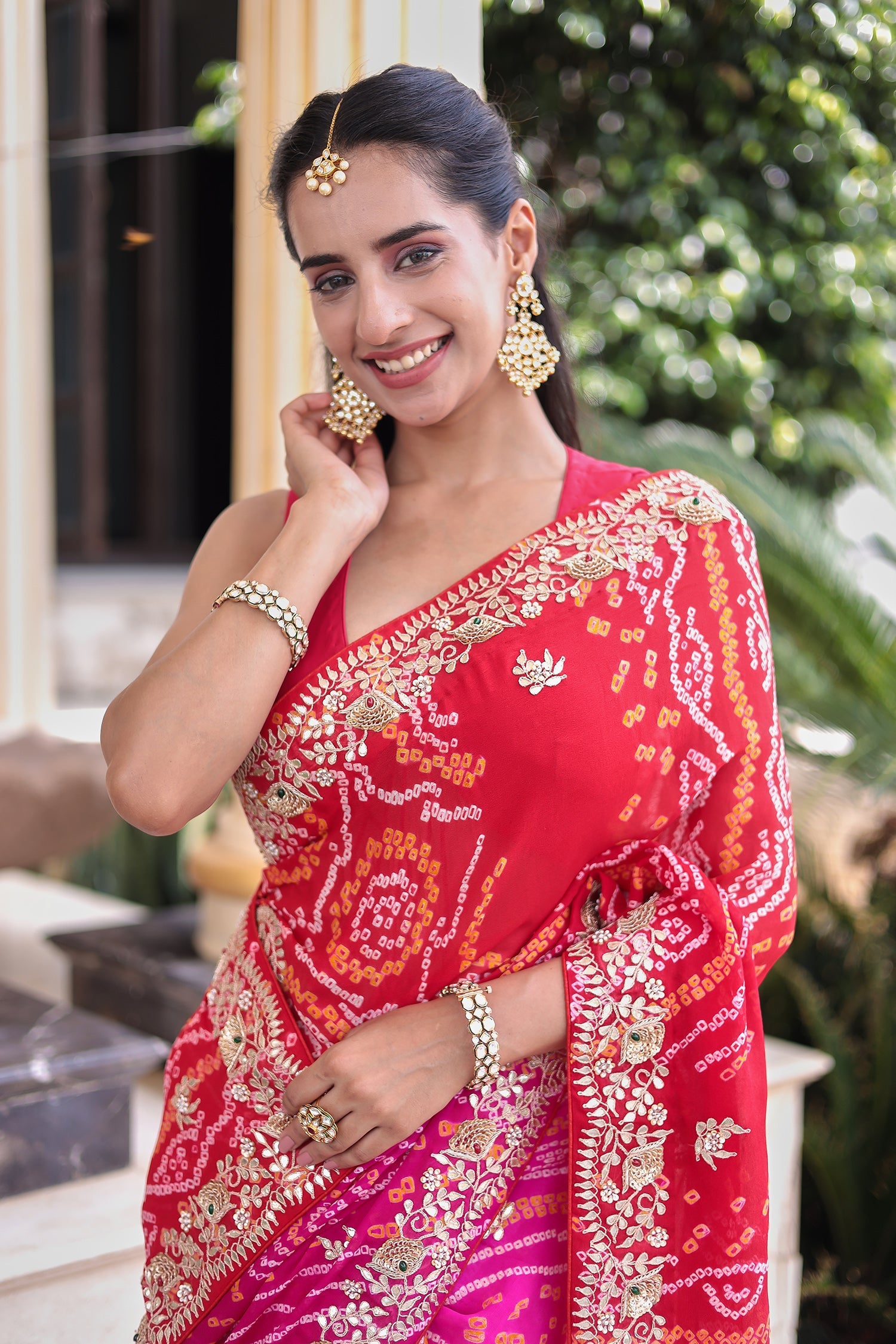 Bandhej Georgette Saree with Gota Patti and Thread work