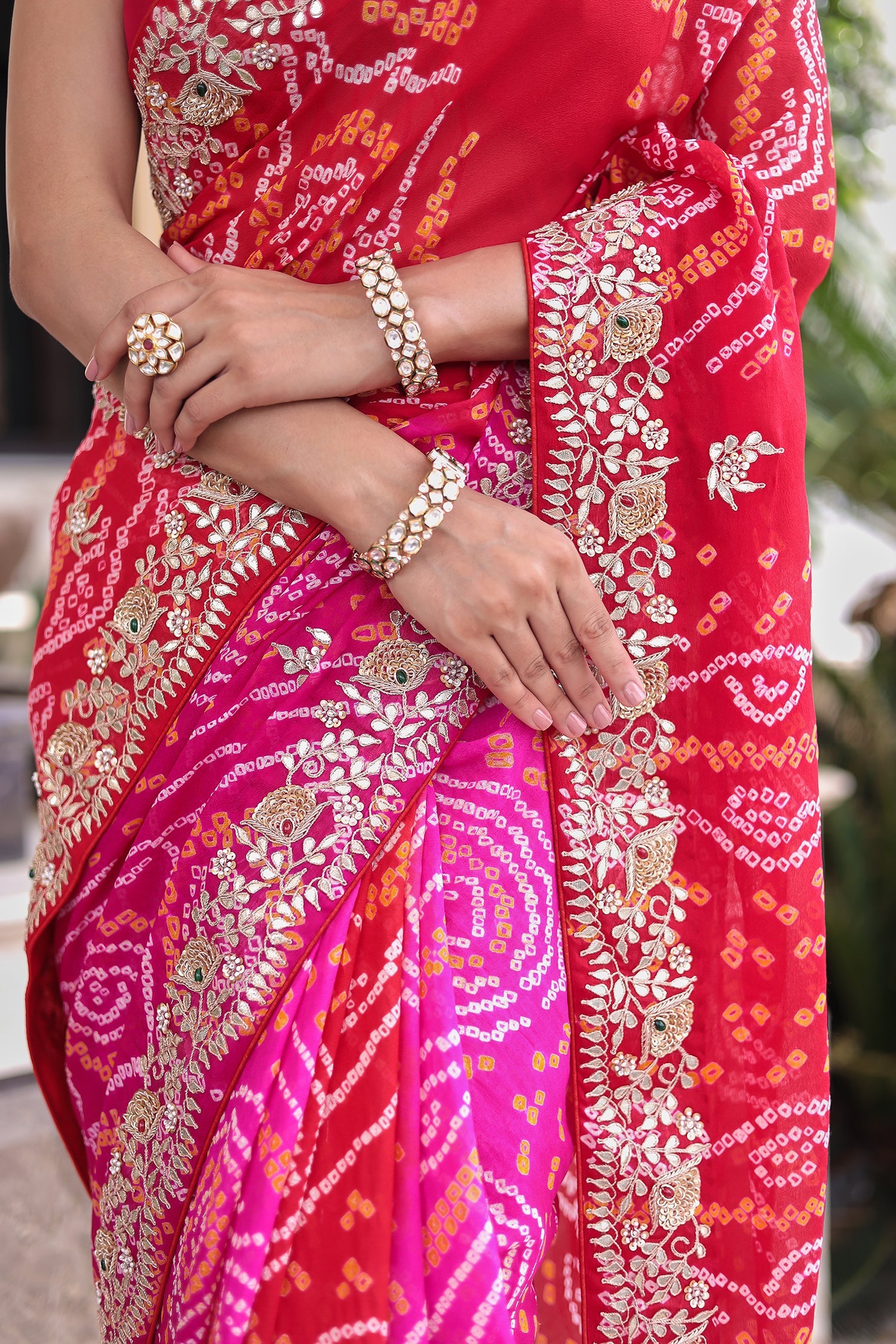 Bandhej Georgette Saree with Gota Patti and Thread work